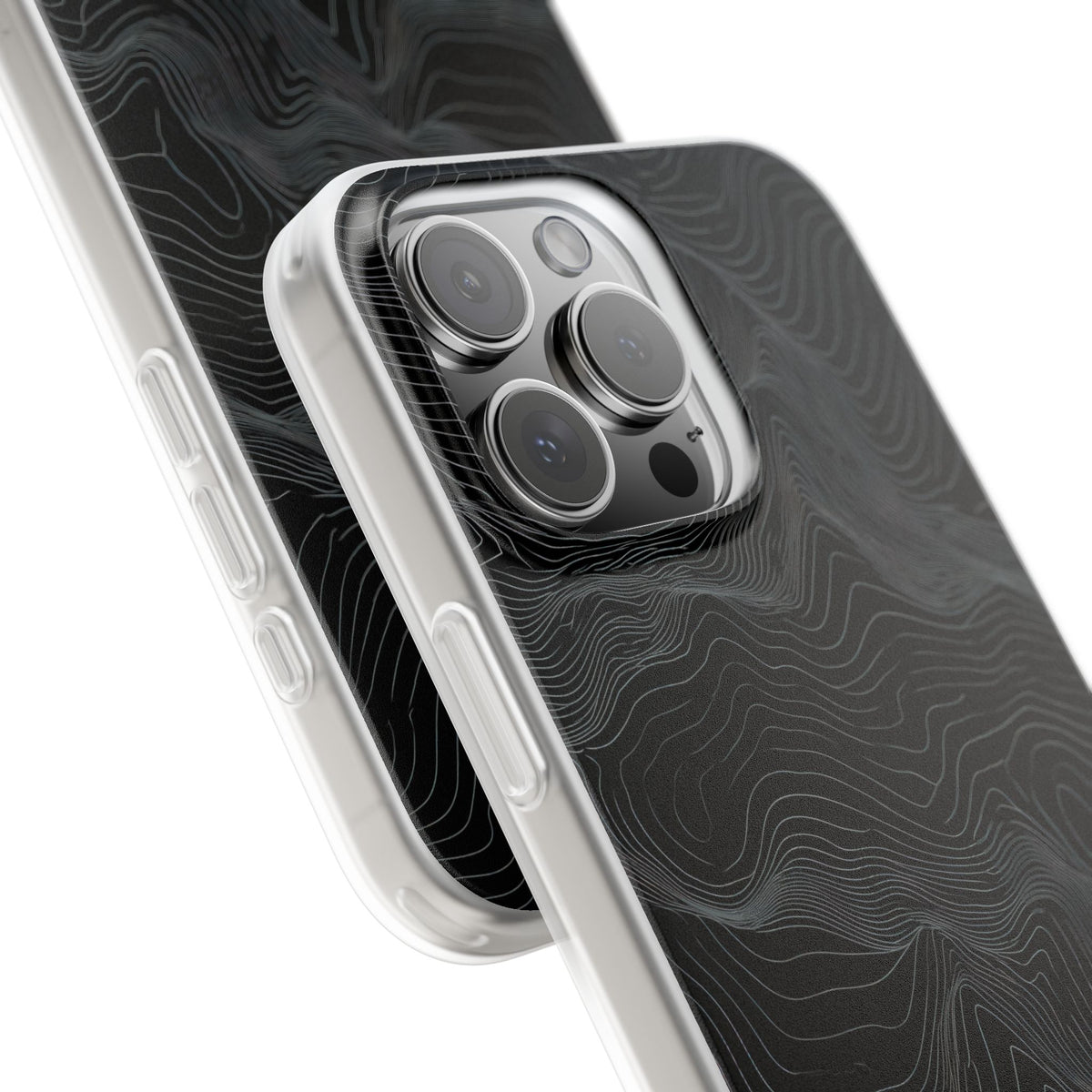 Black Lite Phone Case for iPhone - Obsidian Topo Wireframe