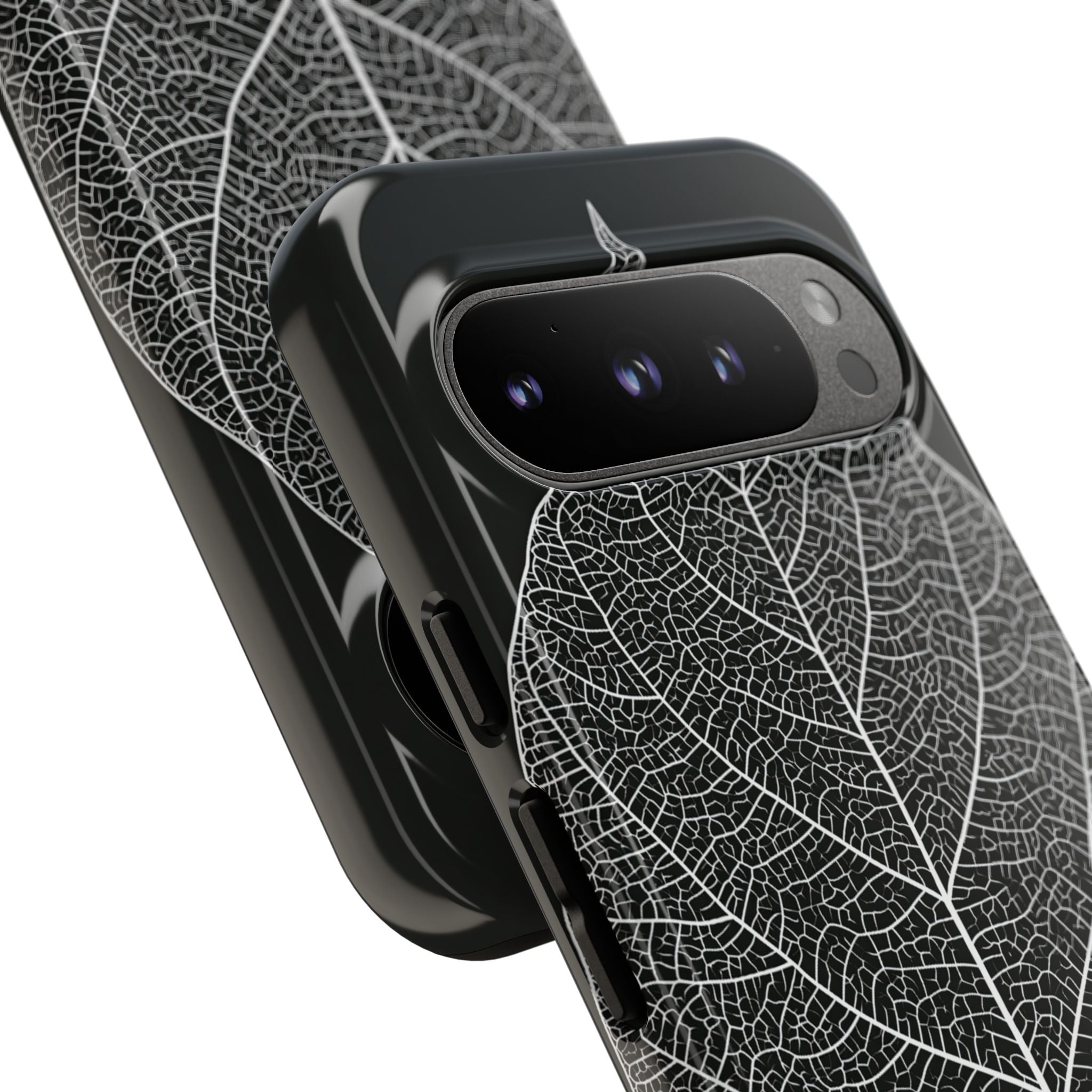 Black Tough Phone Case for Google Pixel - Bleached Leaf Lattice