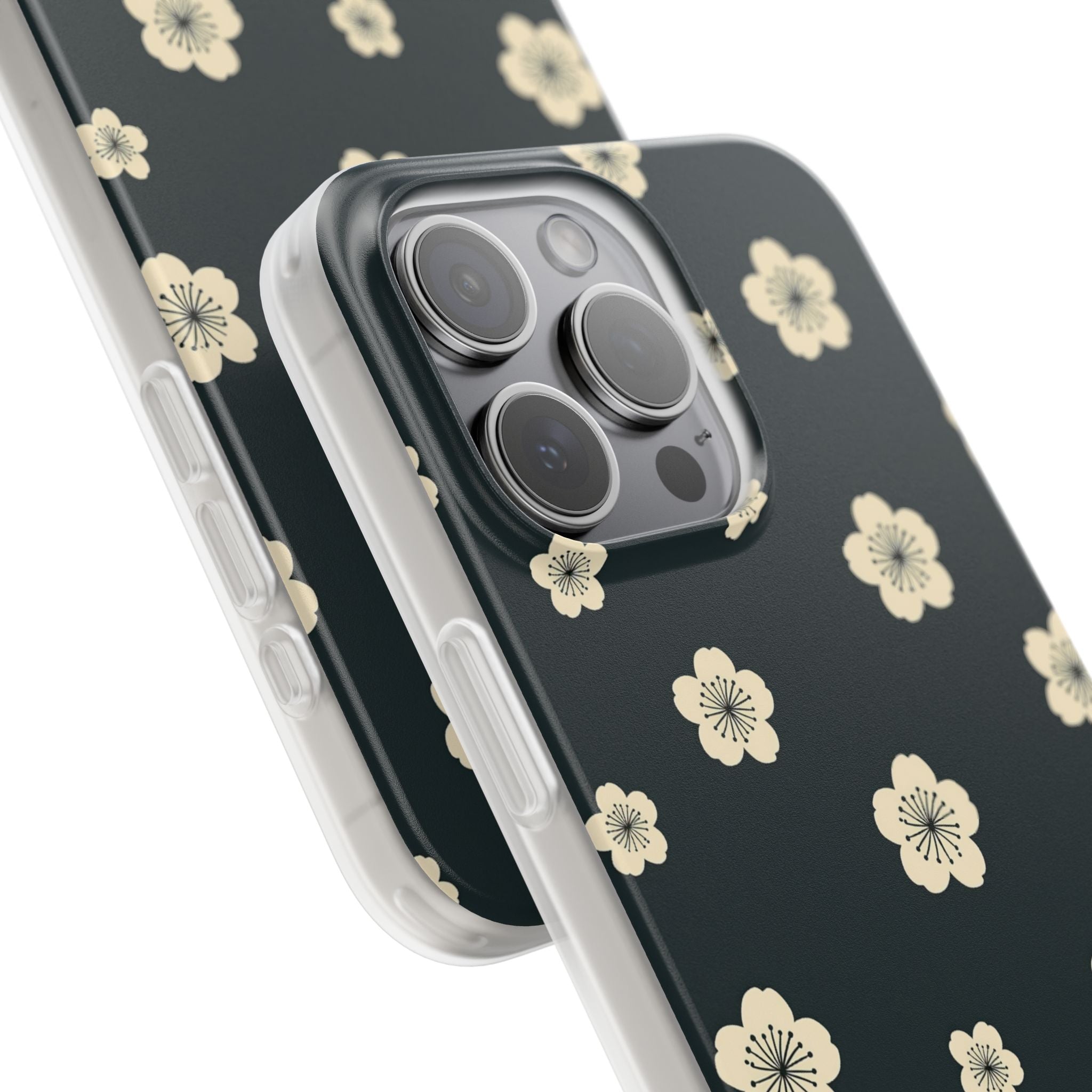 Teal Lite Phone Case for iPhone - Obsidian Cream Petals