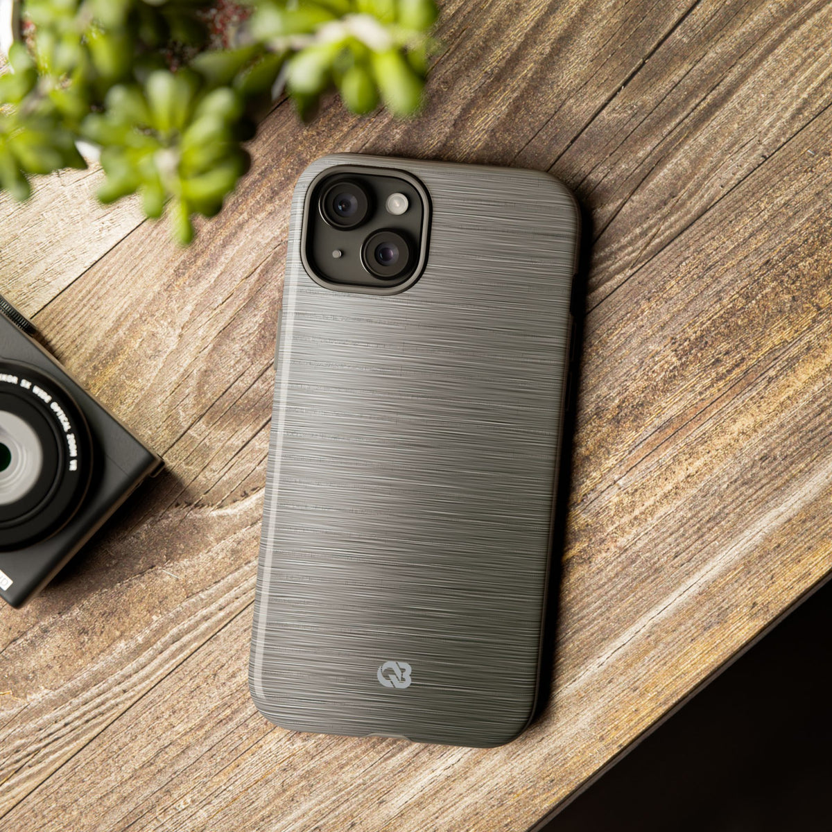 Grey Tough Phone Case for iPhone - Brushed Industrial Steel