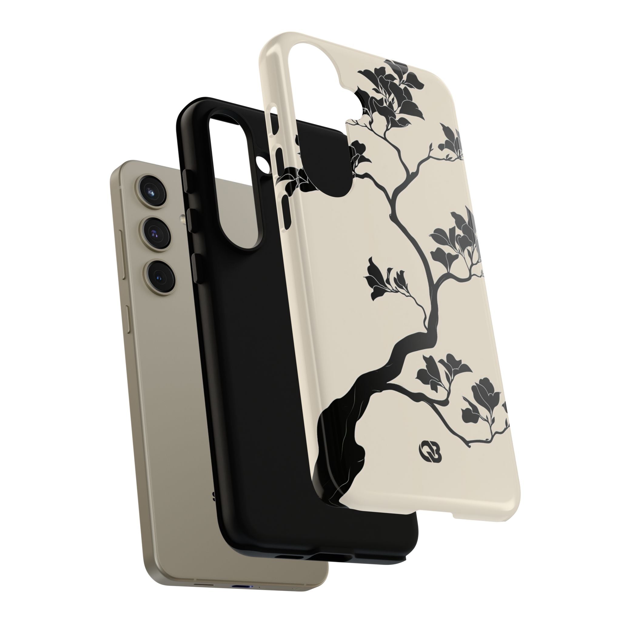 Beige Tough Phone Case for Samsung - Obsidian Bonsai Silhouette