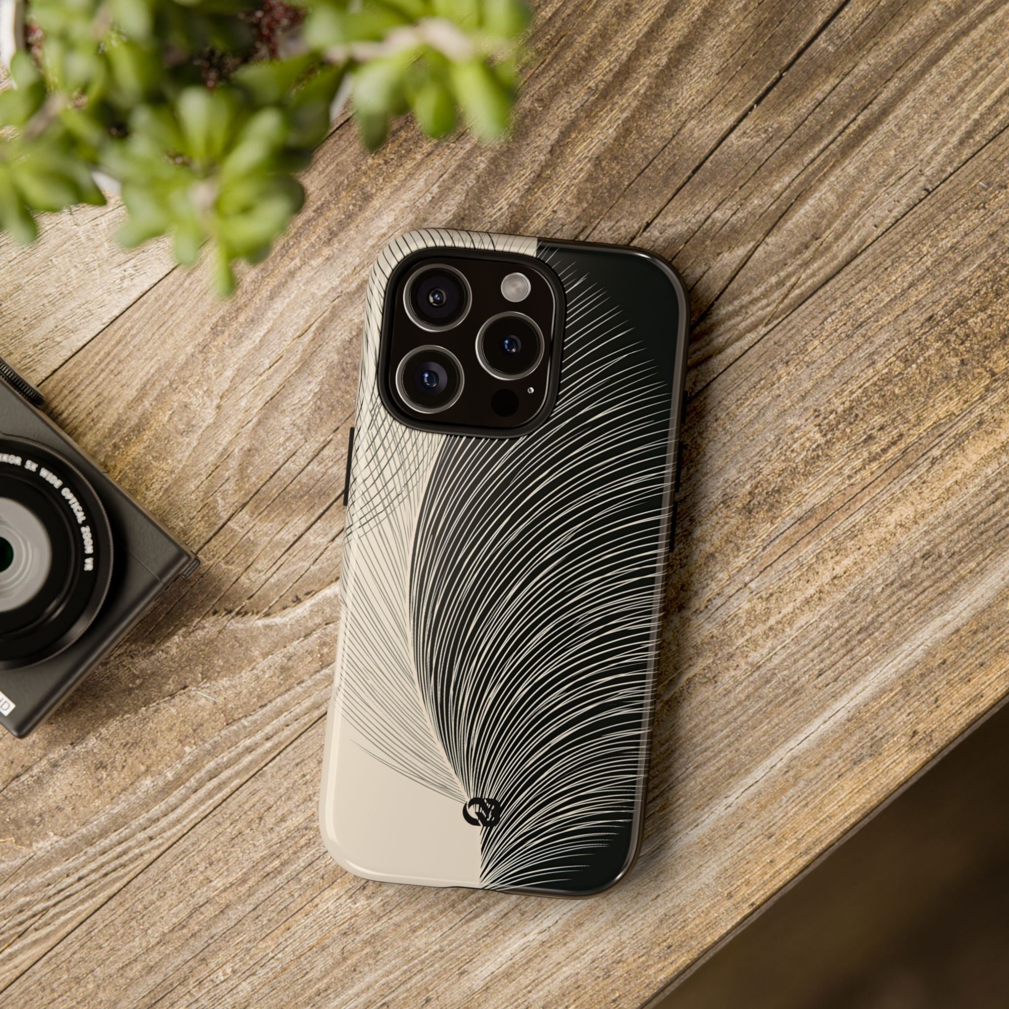 Beige Tough Phone Case for iPhone - Obsidian Cream Plume
