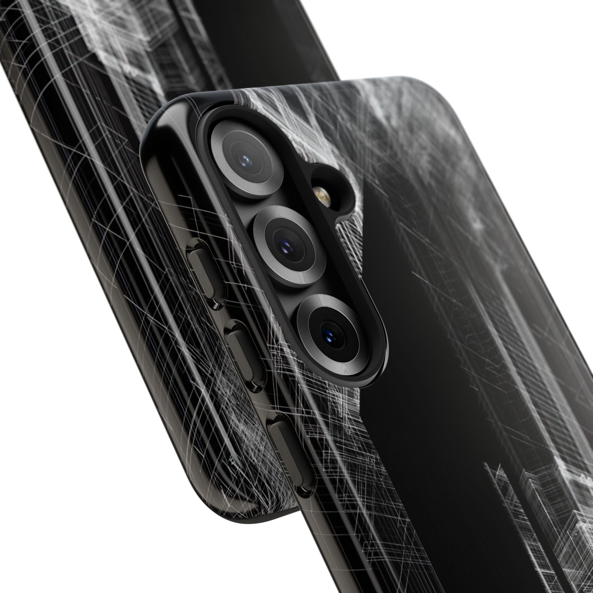 Black Tough Phone Case for Samsung - Ghost Urban Wireframe