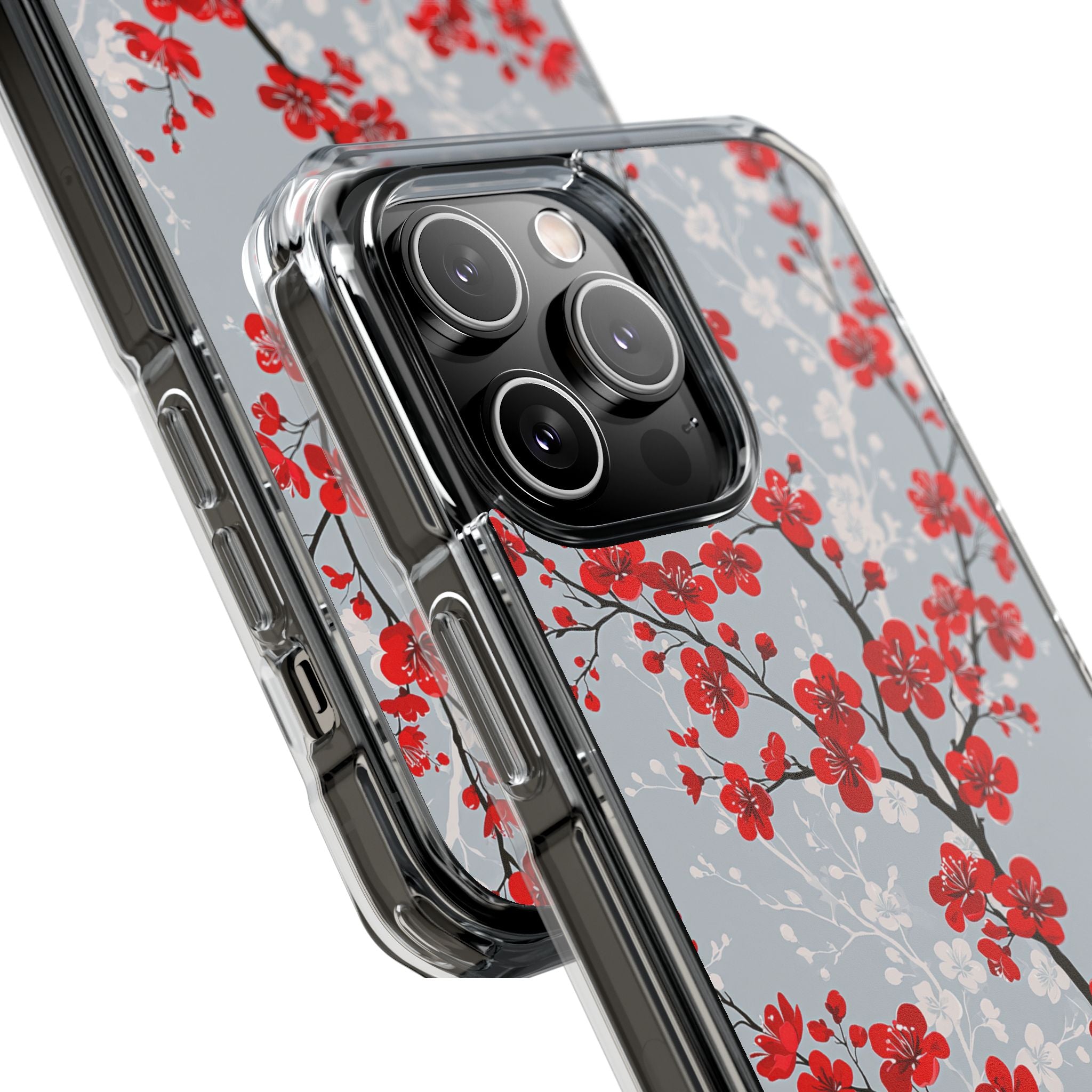 Grey Impact MagSafe Phone Case for iPhone - Crimson Sakura Slate