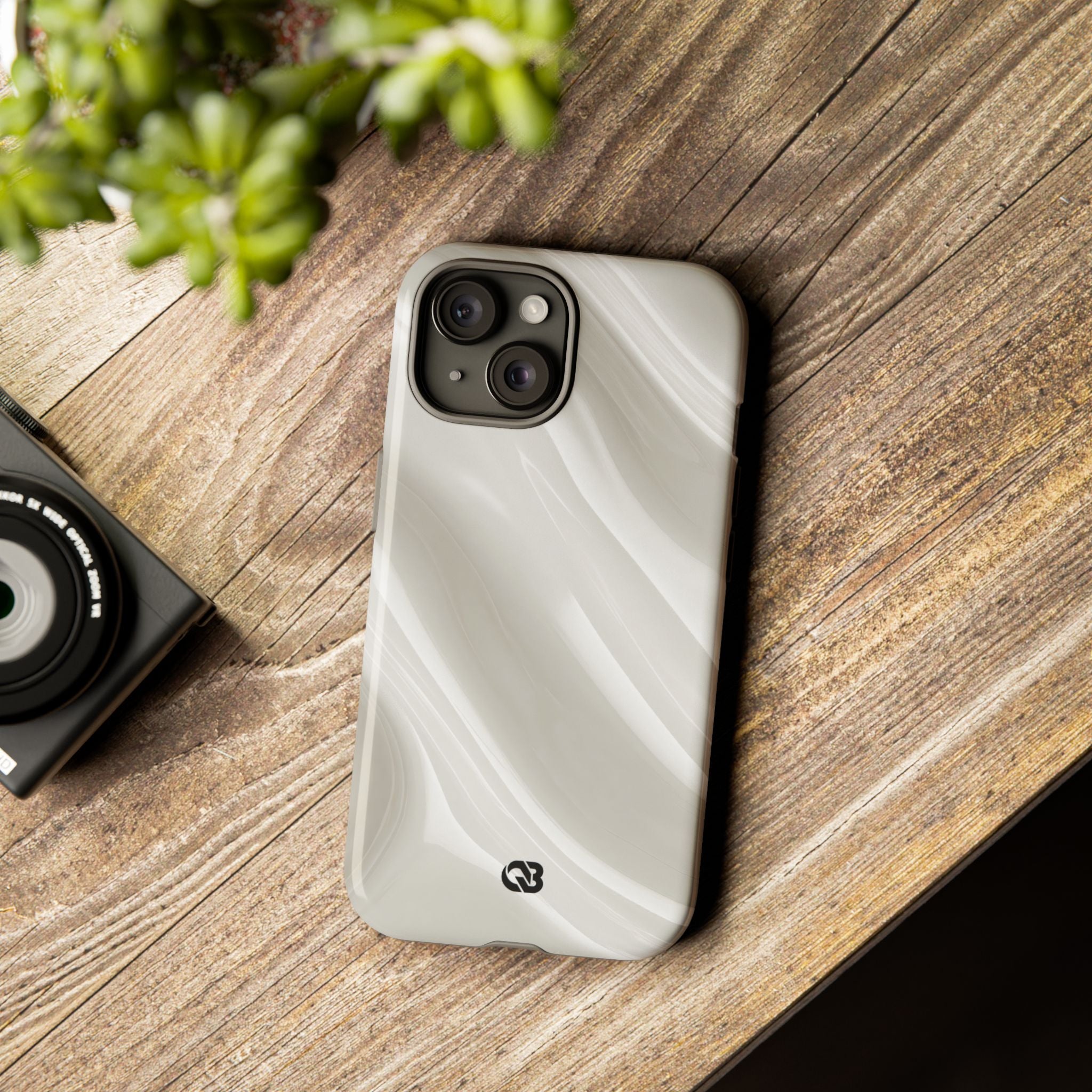 White Tough Phone Case for iPhone - Polished Ivory Wave