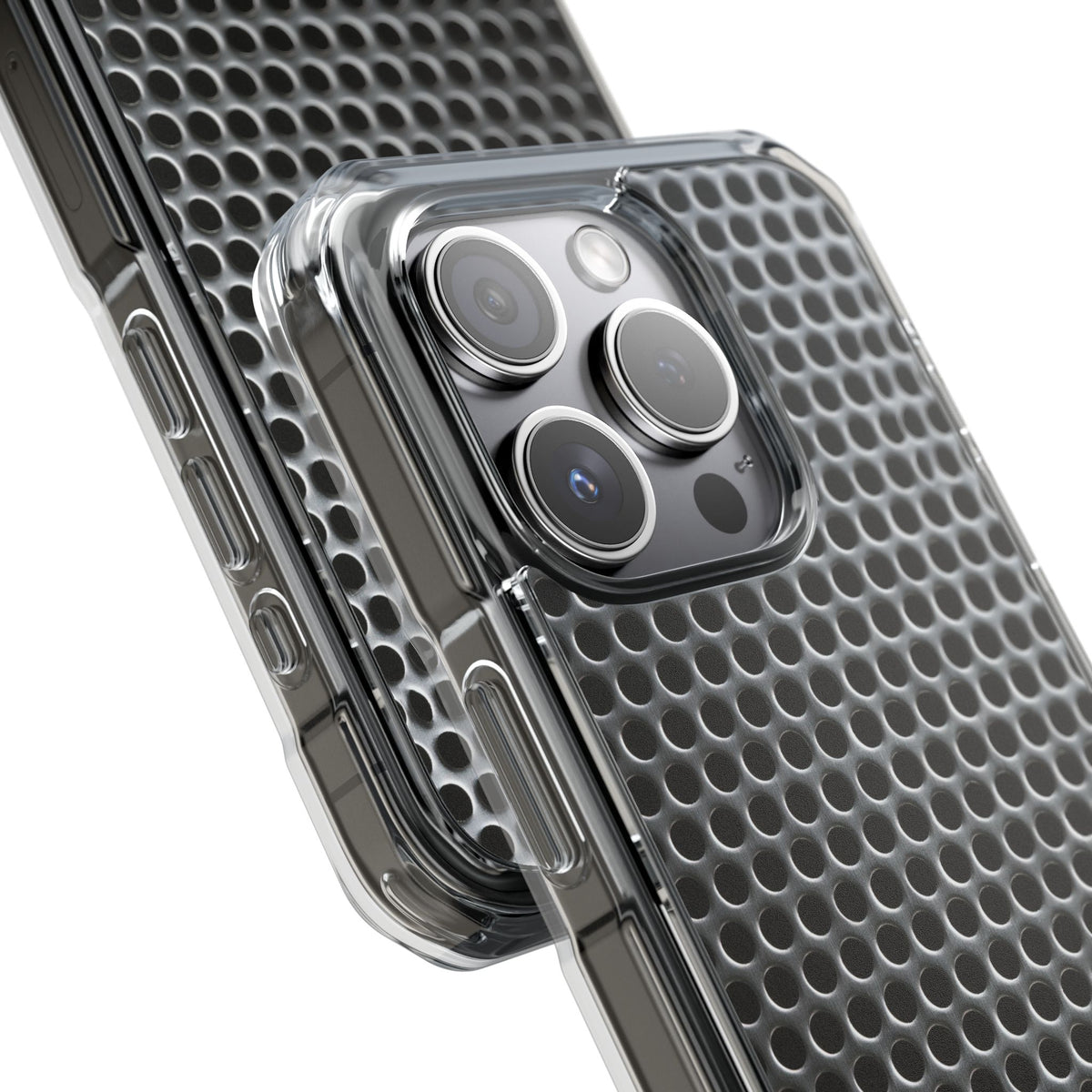 Brushed Perforated Steel · Clear Impact Magnetic Phone Case for iPhone · Silver