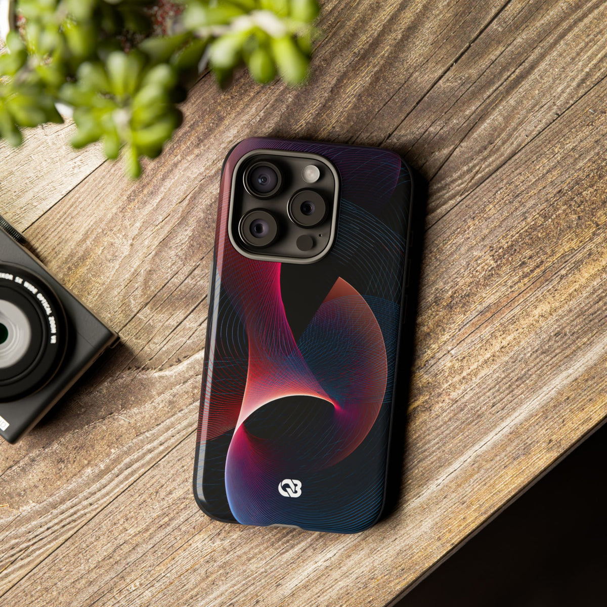 Black Tough Phone Case for iPhone - Cobalt Crimson Flux