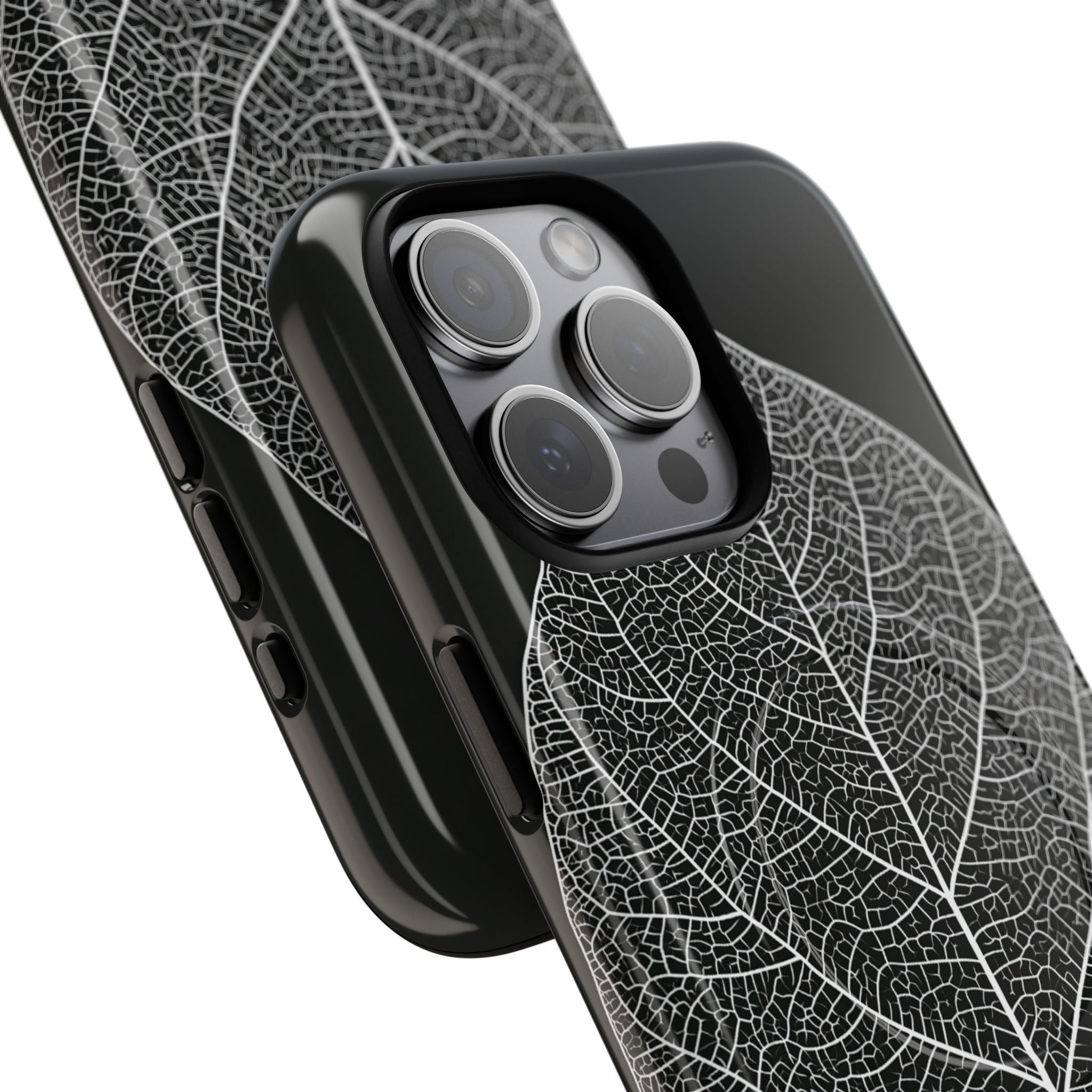Black Tough 2.0 Magsafe Phone Case for iPhone - Bleached Leaf Lattice