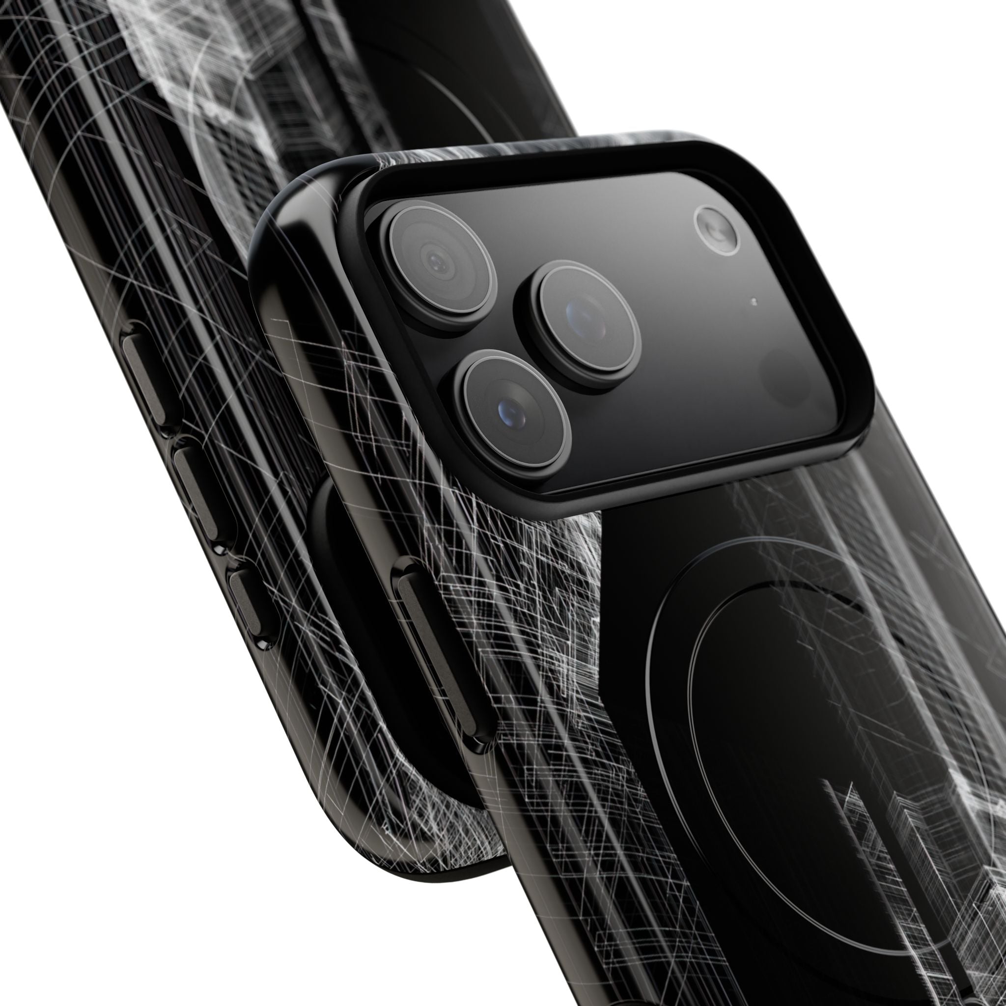 Black Tough 2.0 Magsafe Phone Case for iPhone - Ghost Urban Wireframe