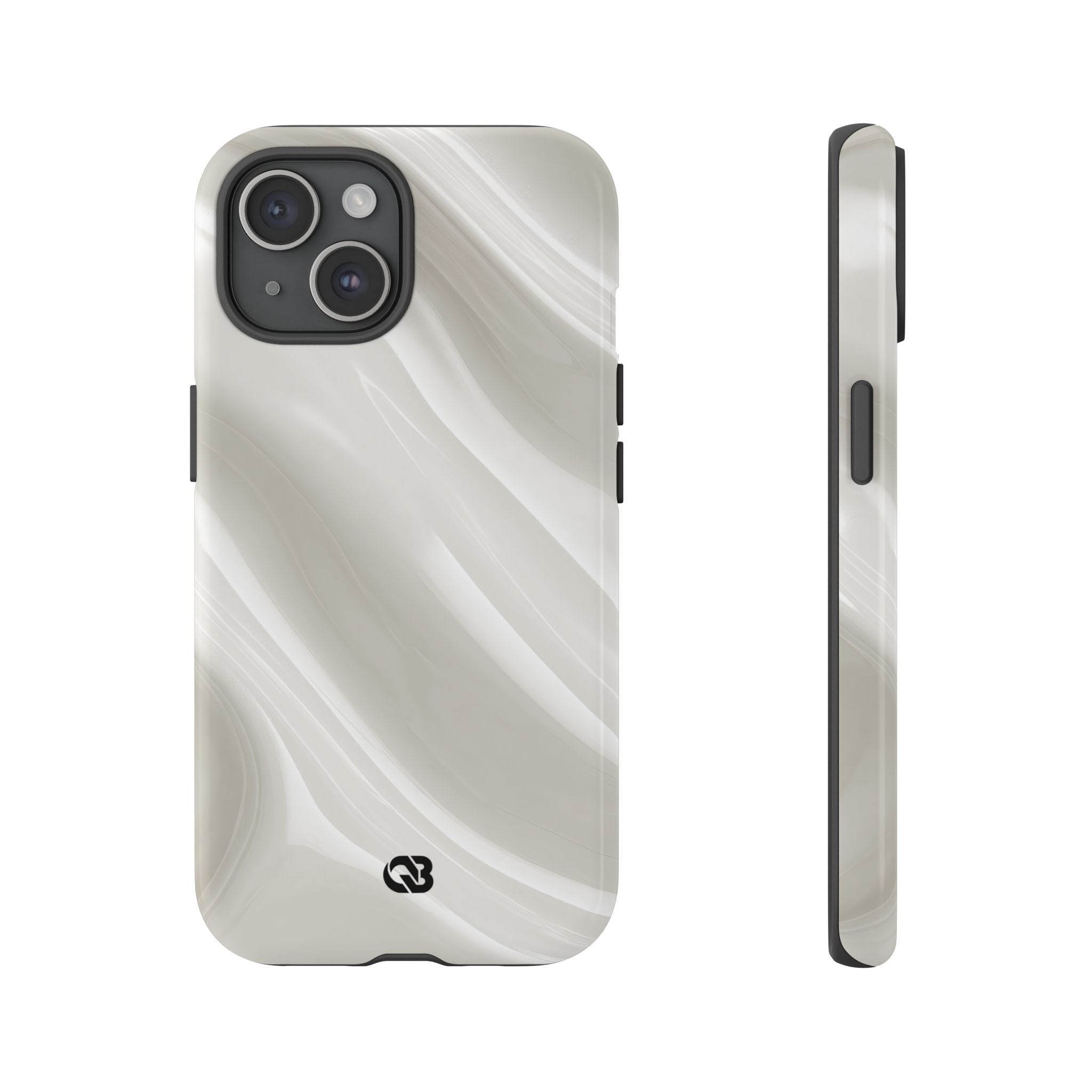White Tough Phone Case for iPhone - Polished Ivory Wave