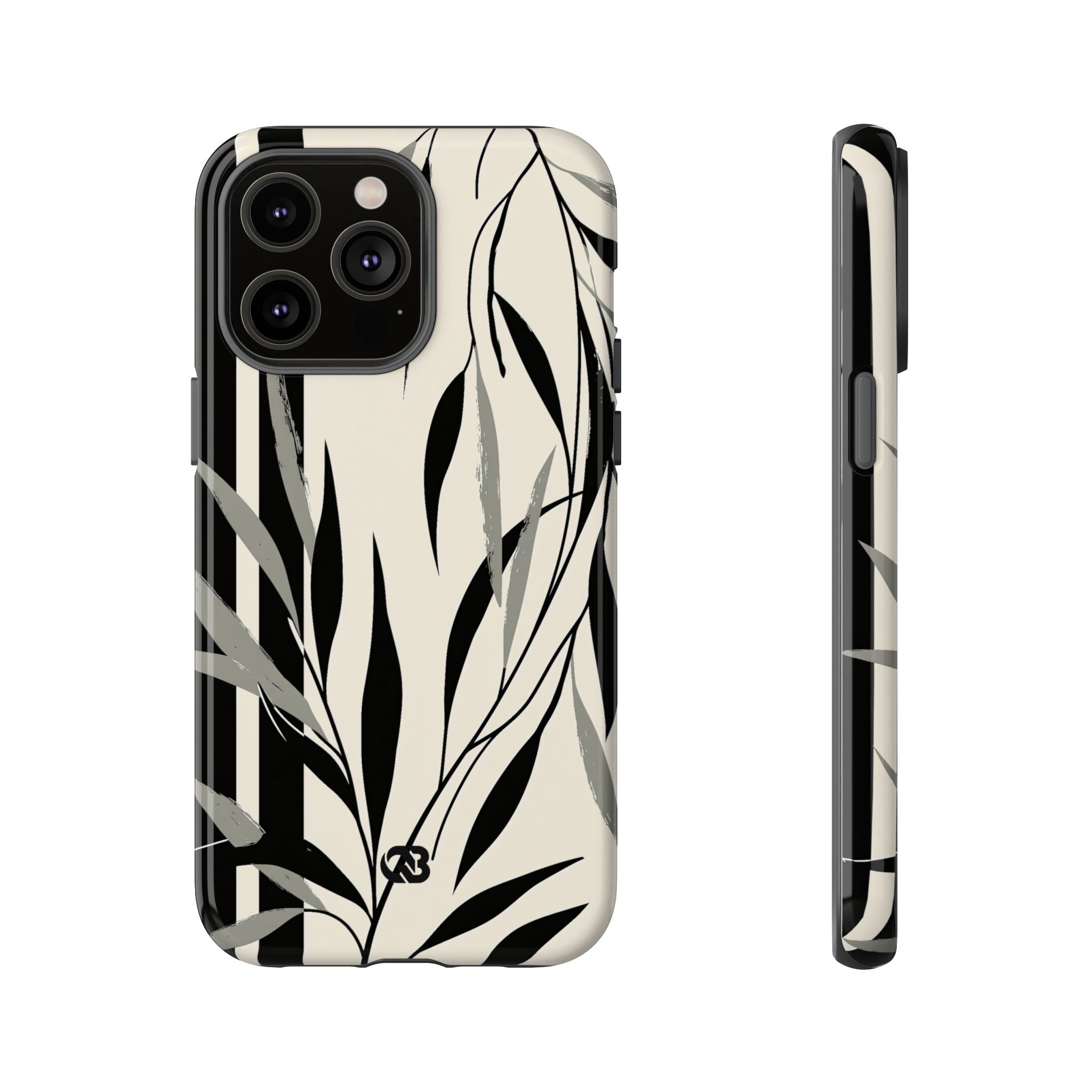 Beige Tough Phone Case for iPhone - Soot Leaf Sketch