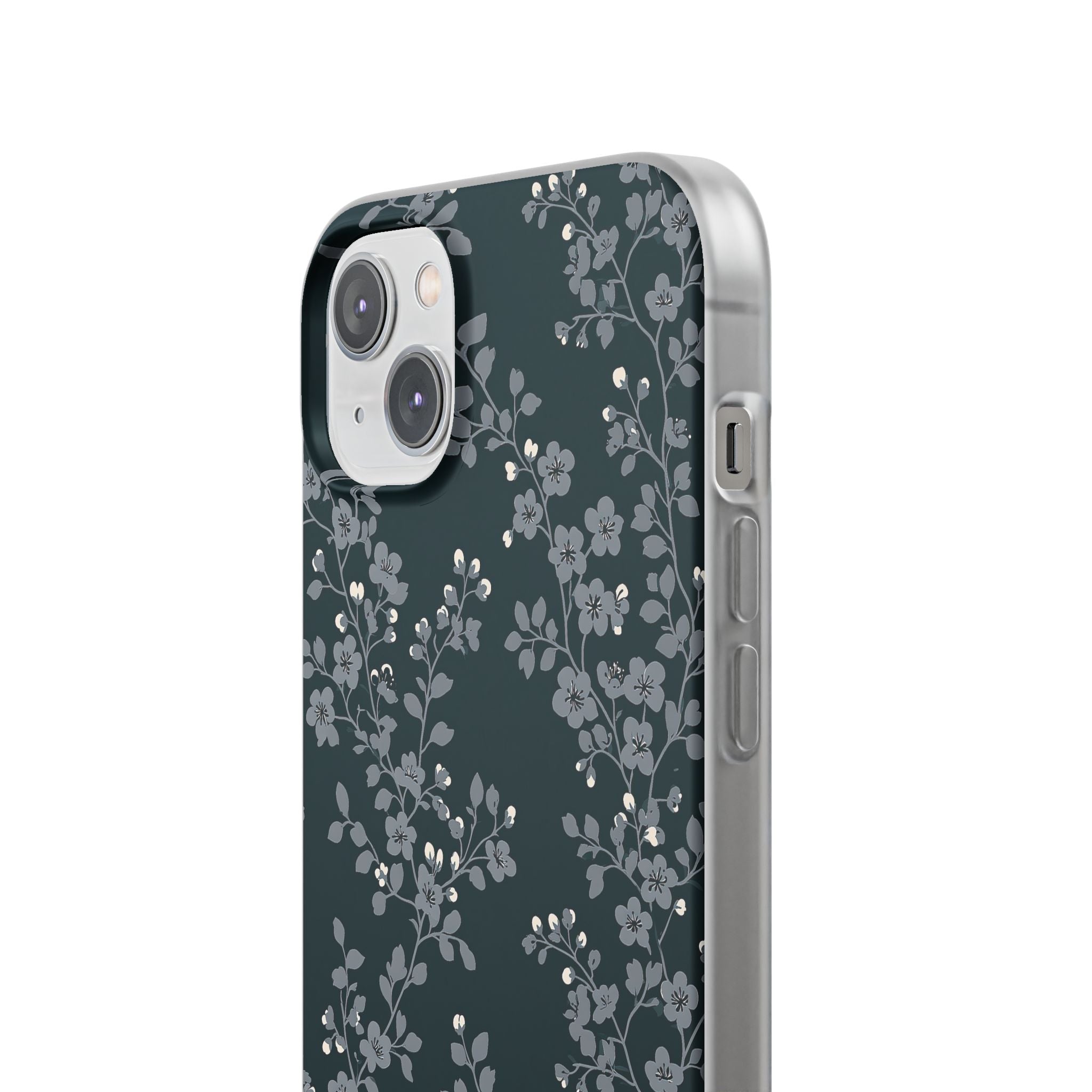 Black Lite Phone Case for iPhone - Midnight Slate Blossom