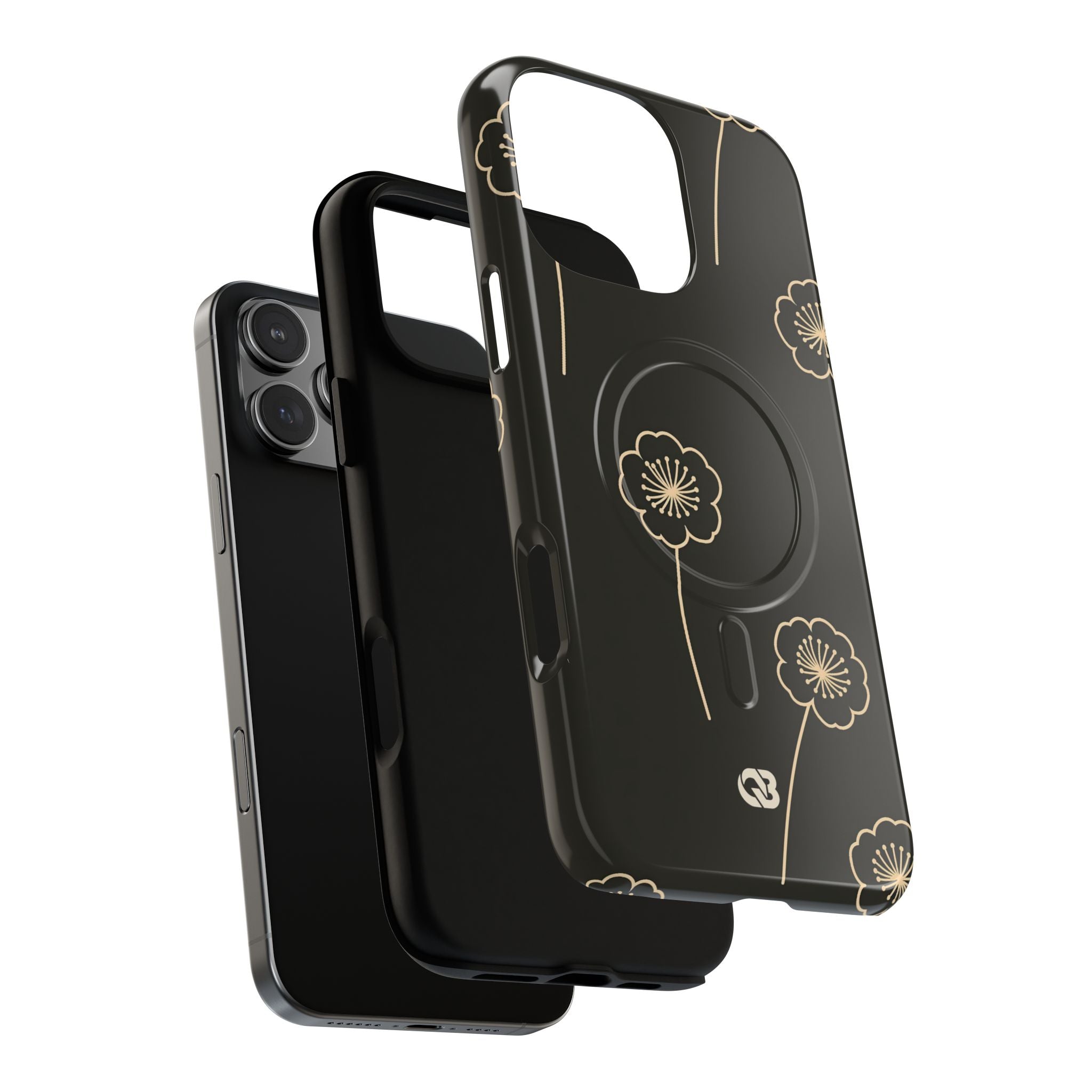 Black Tough 2.0 Magsafe Phone Case for iPhone - Obsidian Sand Petals