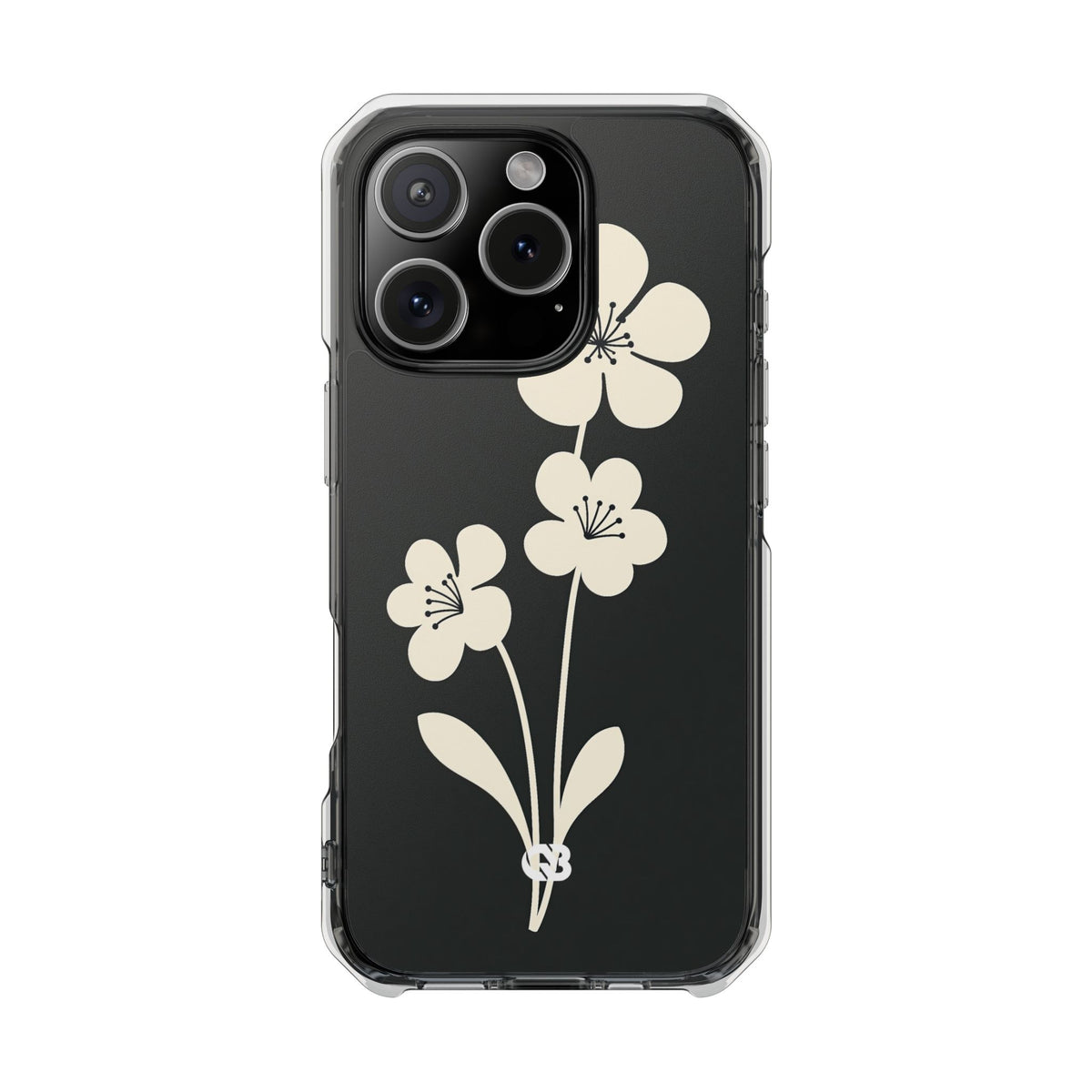 Black Impact MagSafe Phone Case for iPhone - Obsidian Cream Bloom