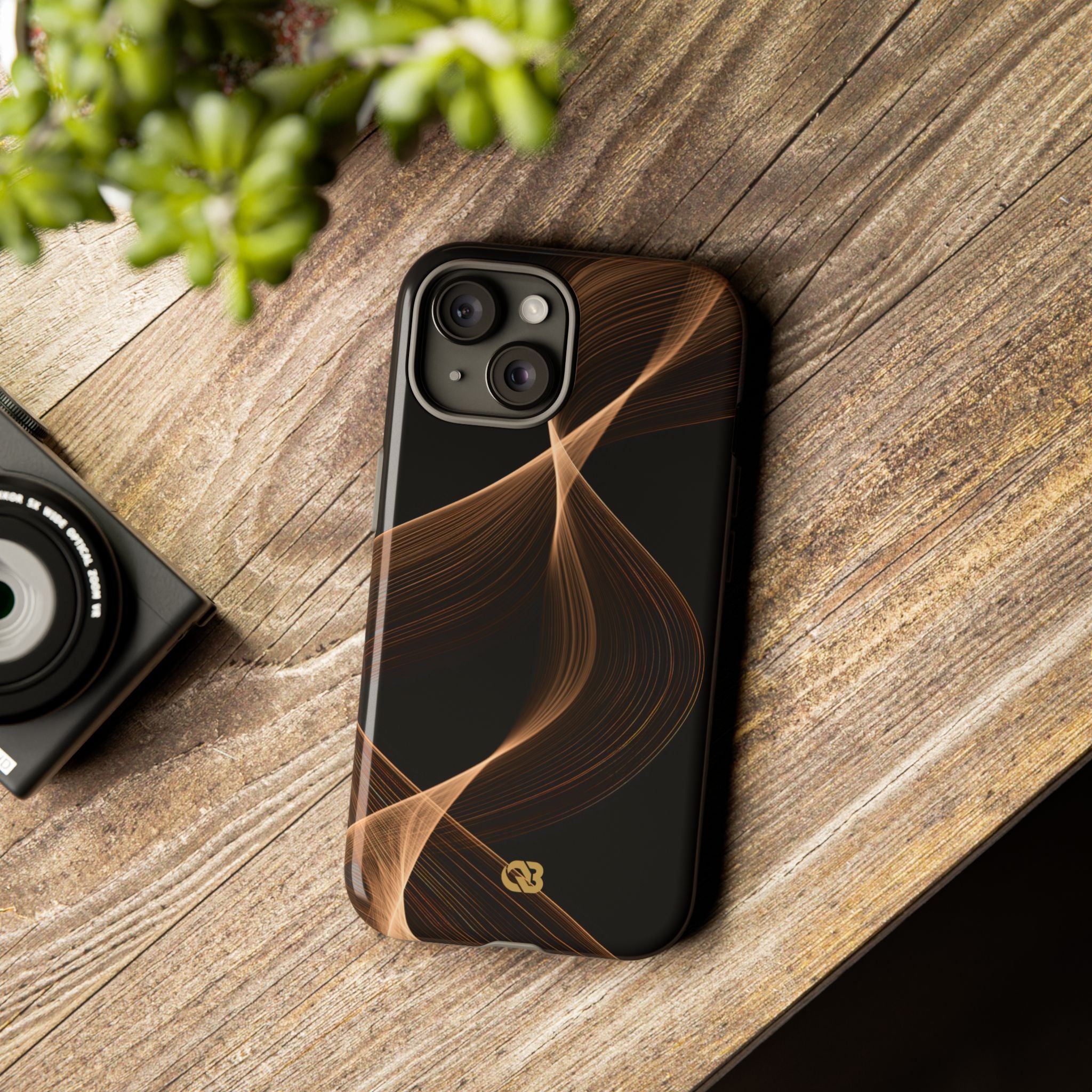 Brown Tough Phone Case for iPhone - Copper Silk Wave