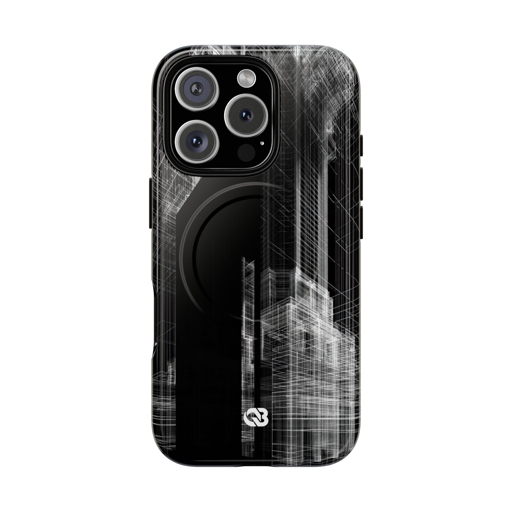 Black Tough 2.0 Magsafe Phone Case for iPhone - Ghost Urban Wireframe