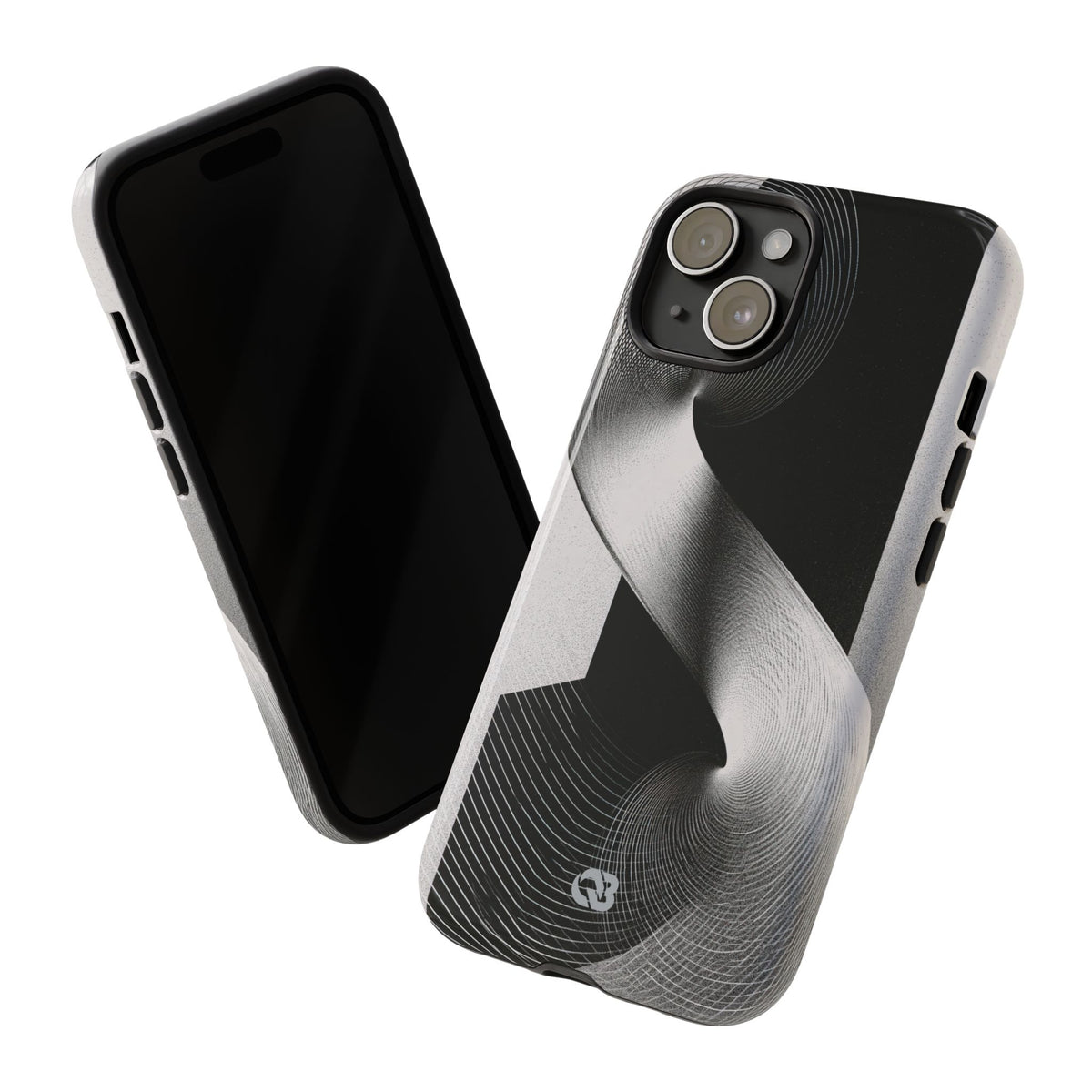 Grey Tough Phone Case for iPhone - Obsidian Moiré Wave