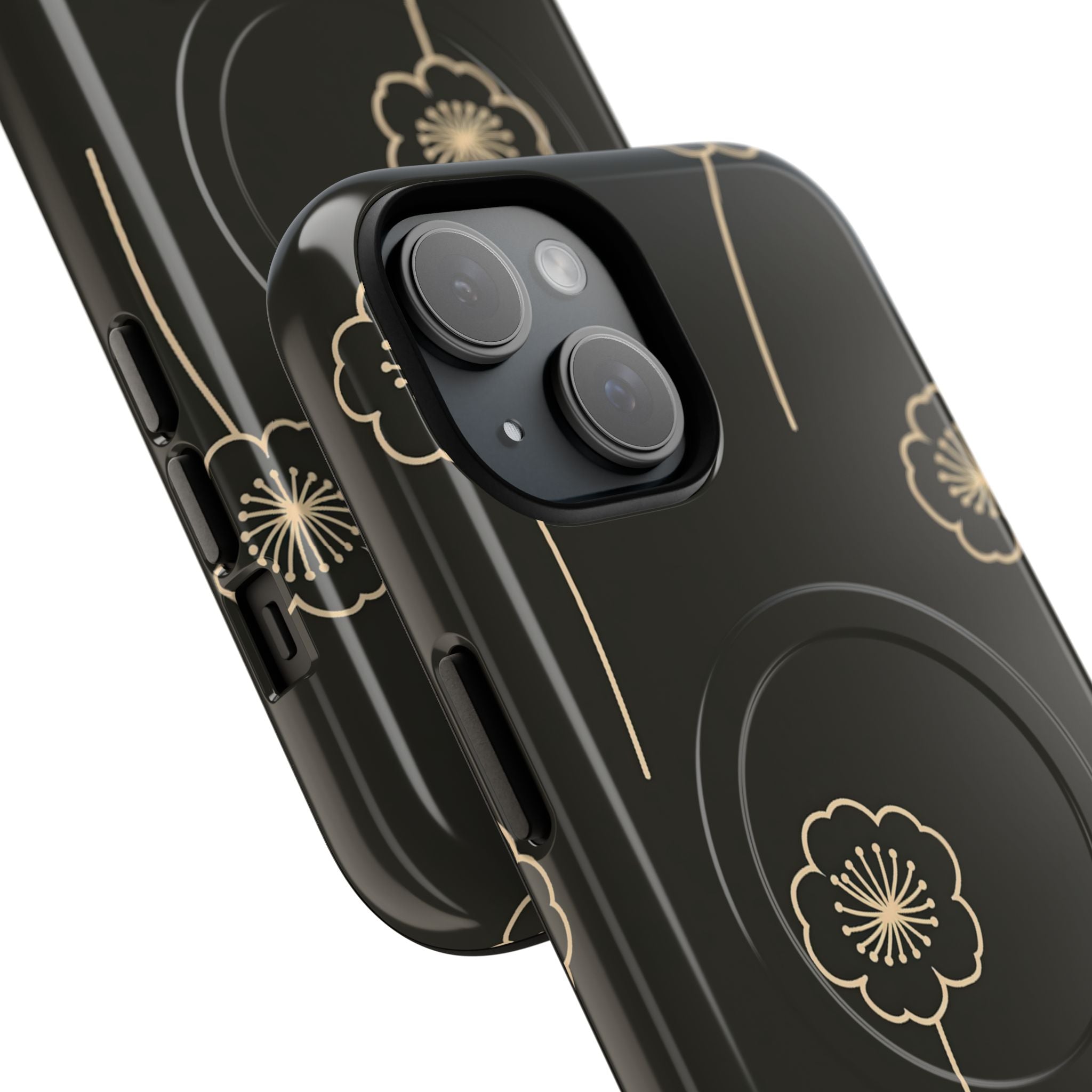 Black Tough 2.0 Magsafe Phone Case for iPhone - Obsidian Sand Petals