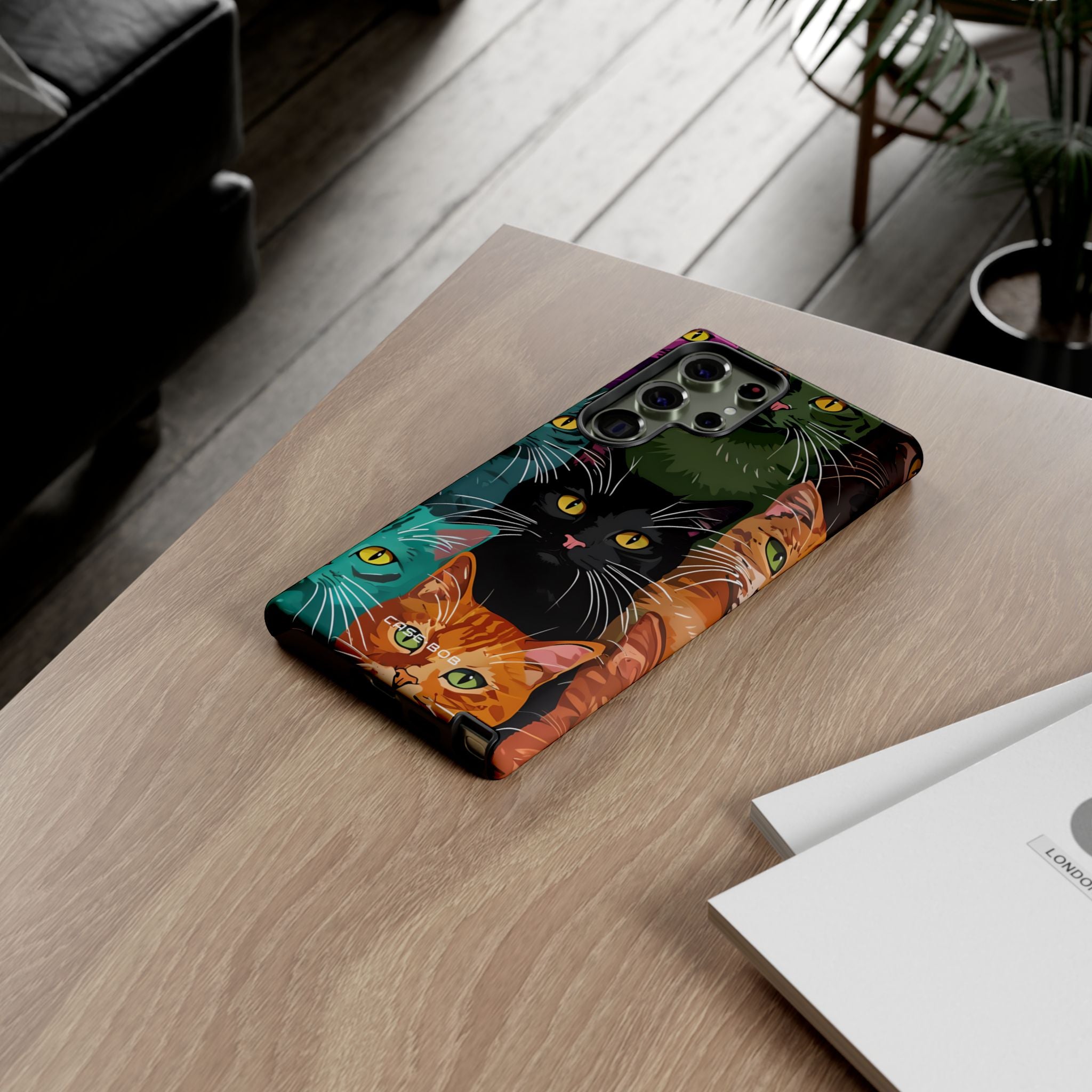 Teal Cat Grid Samsung S23 Ultra Case - Tough