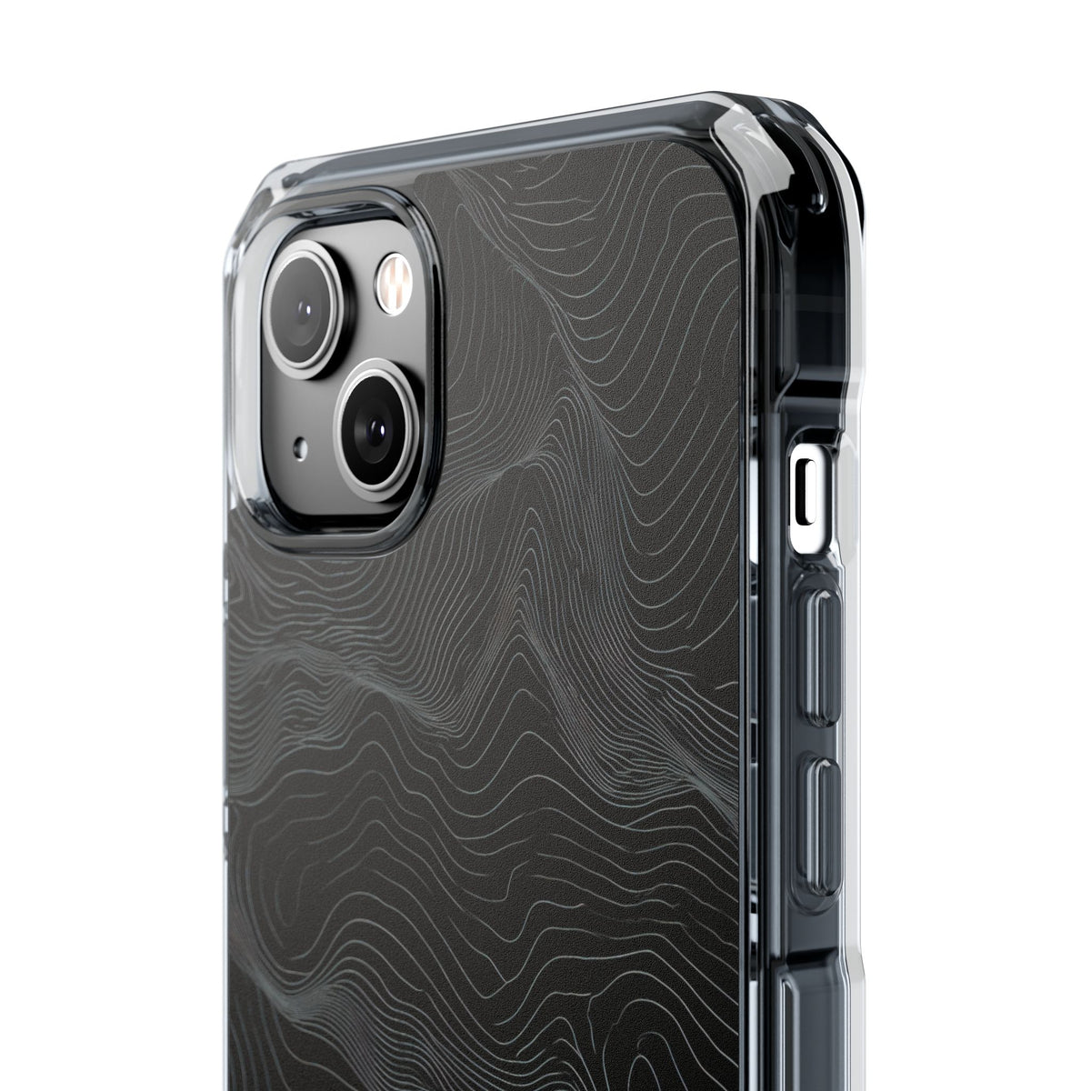Black Impact MagSafe Phone Case for iPhone - Obsidian Topo Wireframe