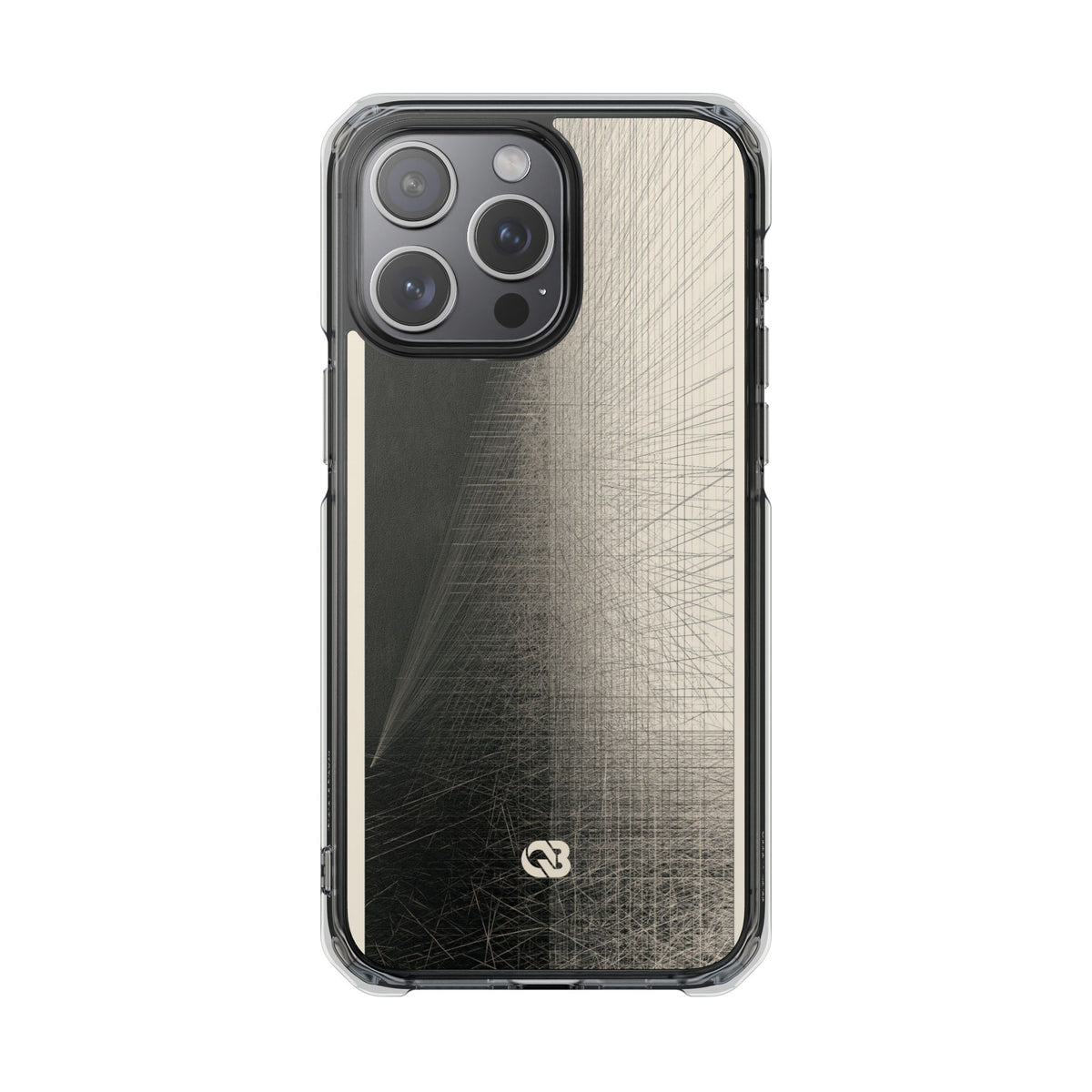 Beige Impact MagSafe Phone Case for iPhone - Brutalist Graphite Grid