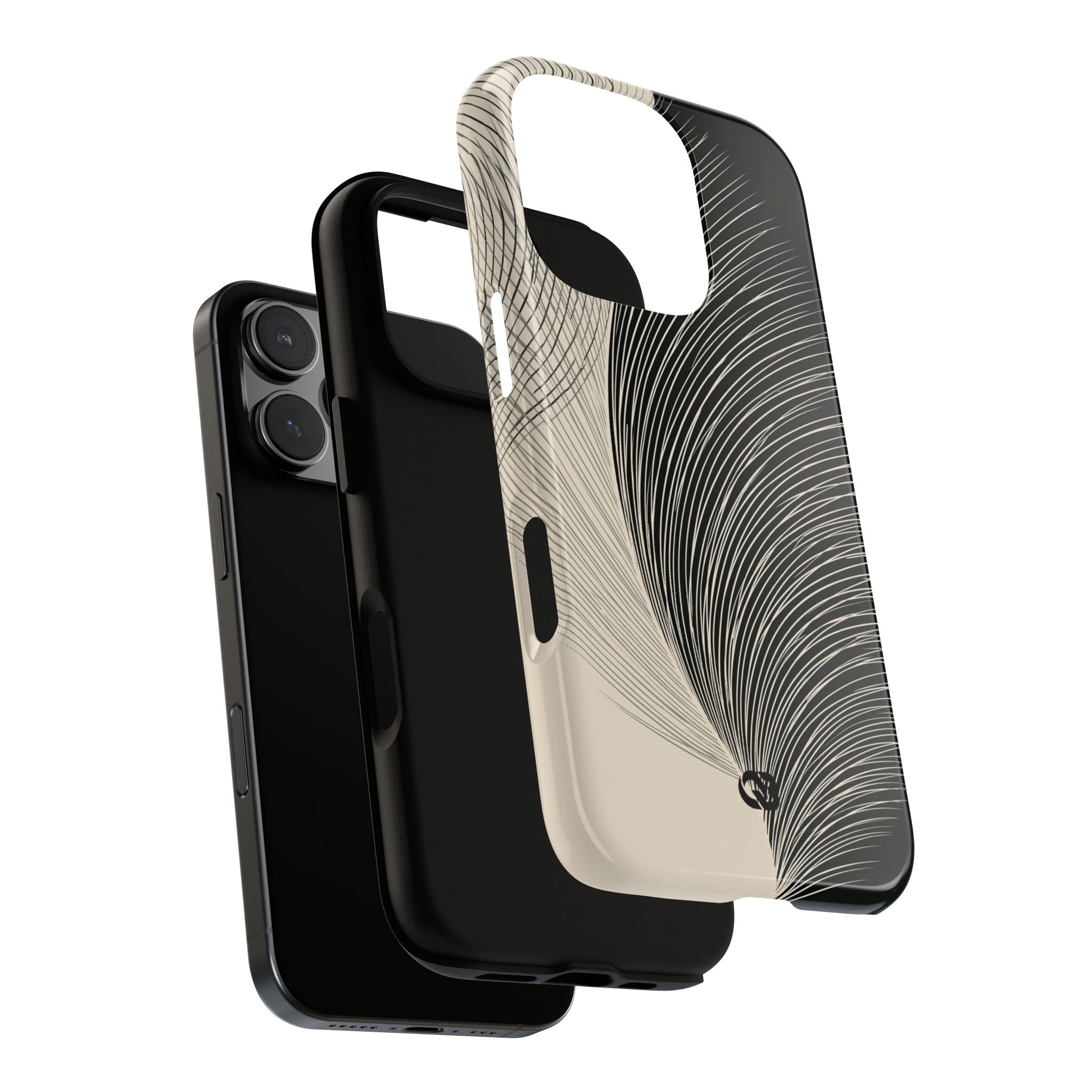 Beige Tough Phone Case for iPhone - Obsidian Cream Plume