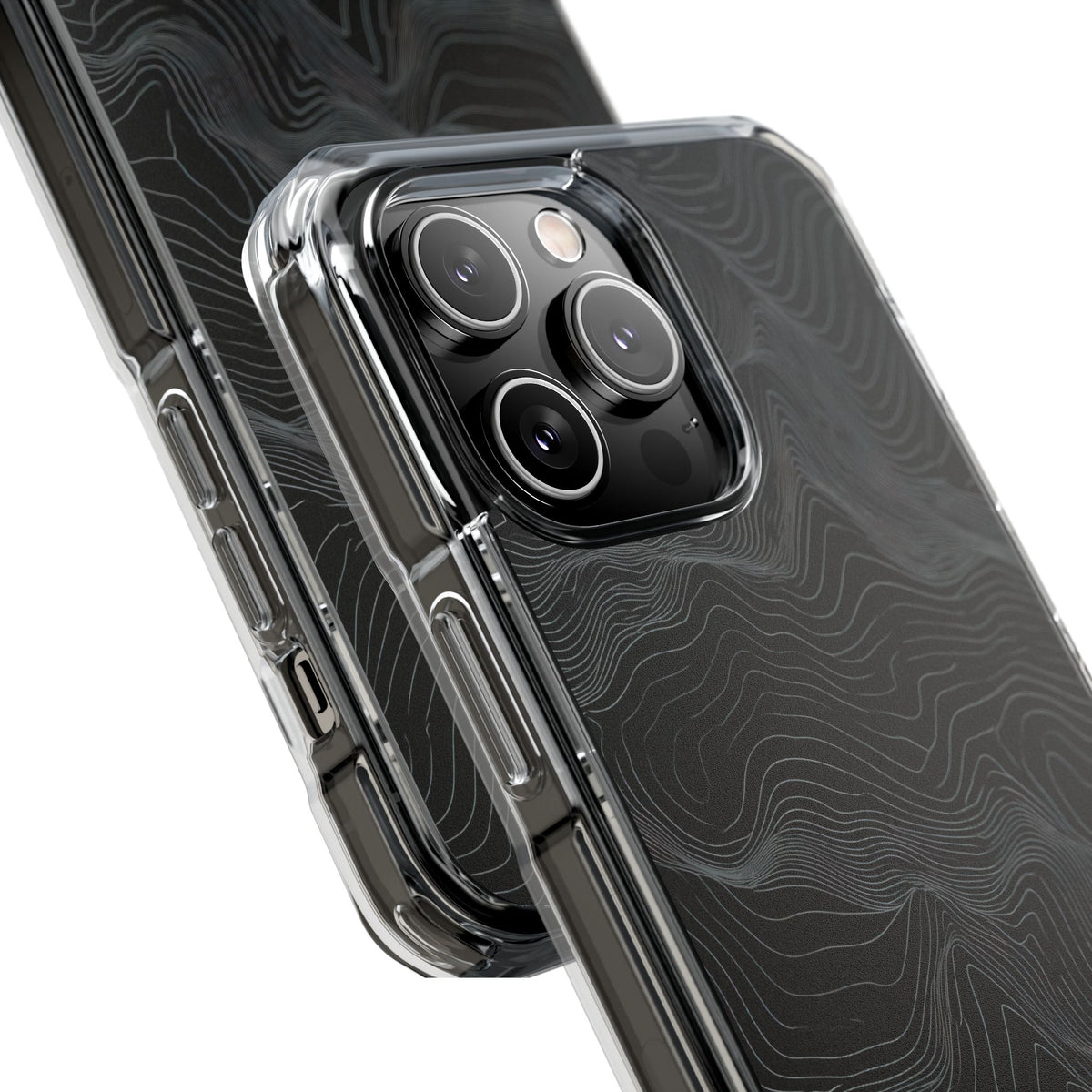 Black Impact MagSafe Phone Case for iPhone - Obsidian Topo Wireframe
