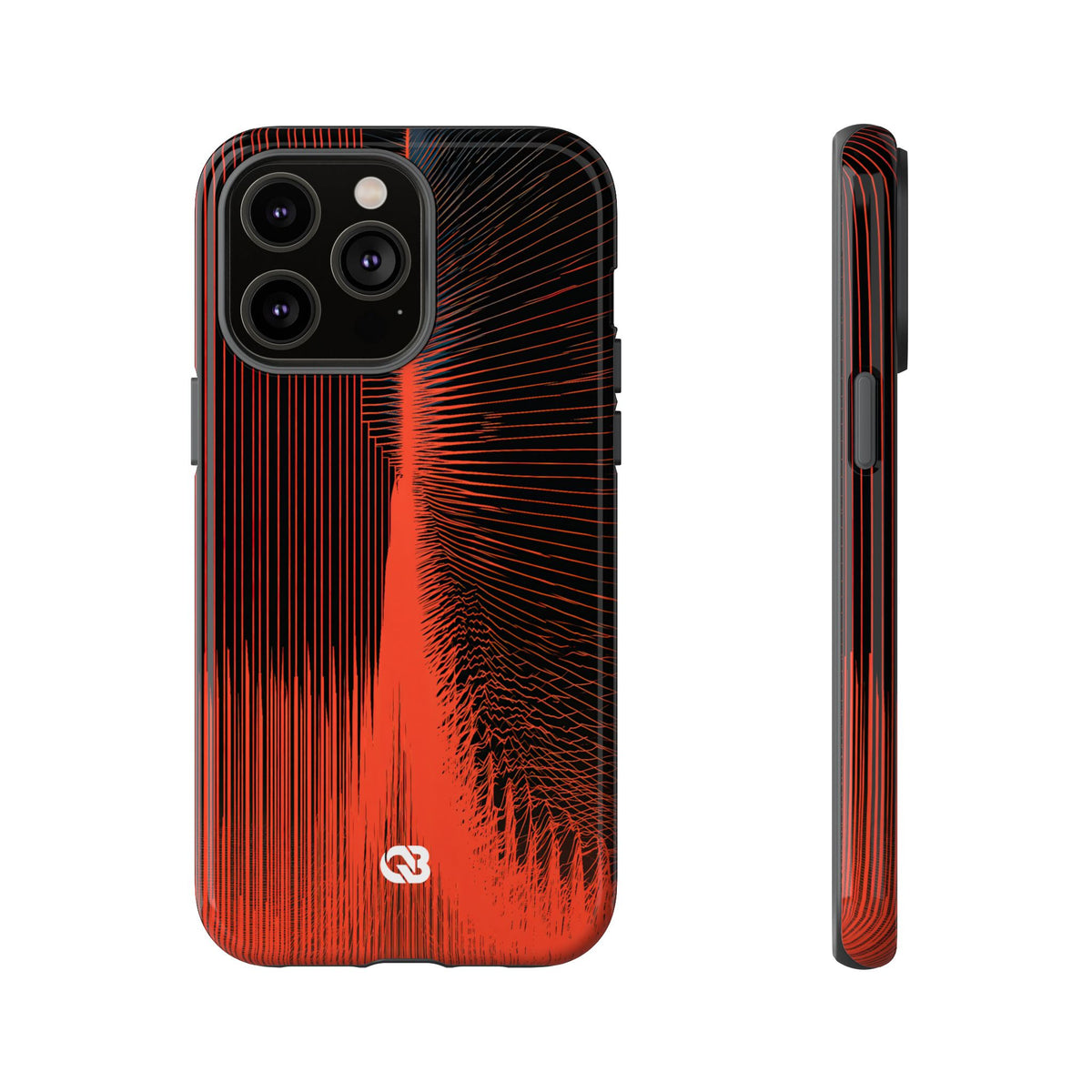 Red Tough Phone Case for iPhone - Crimson Frequency Pulse