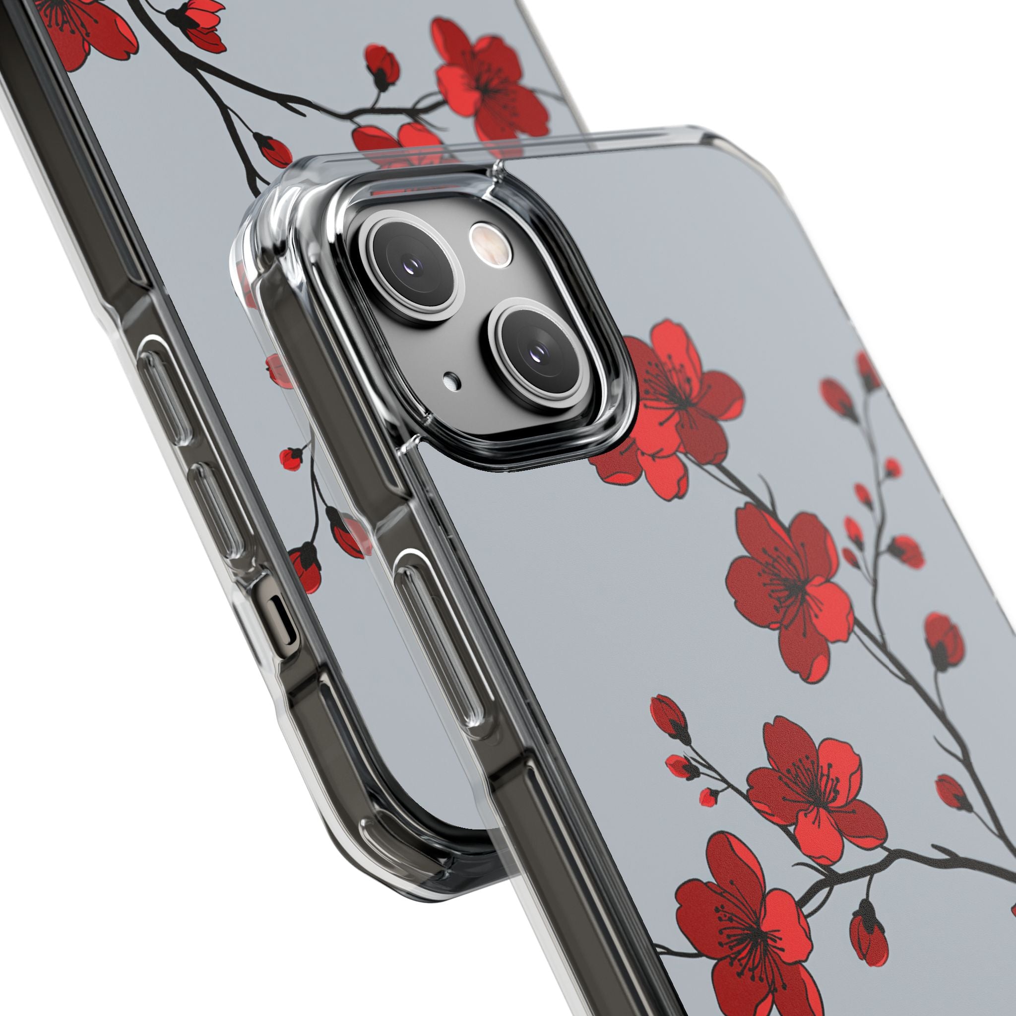 Grey Impact MagSafe Phone Case for iPhone - Crimson Blossom Onyx