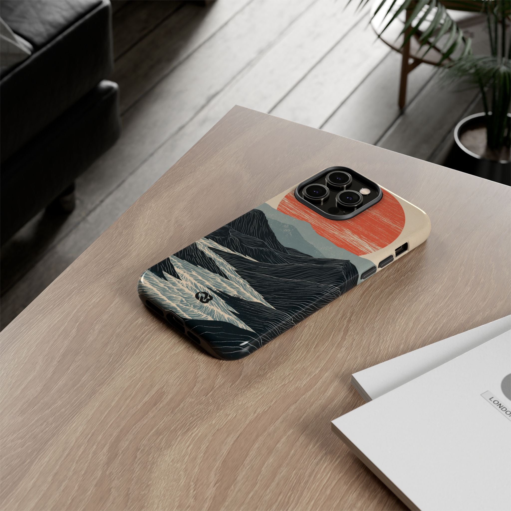 Beige Tough Phone Case for iPhone - Crimson Ridge Flow
