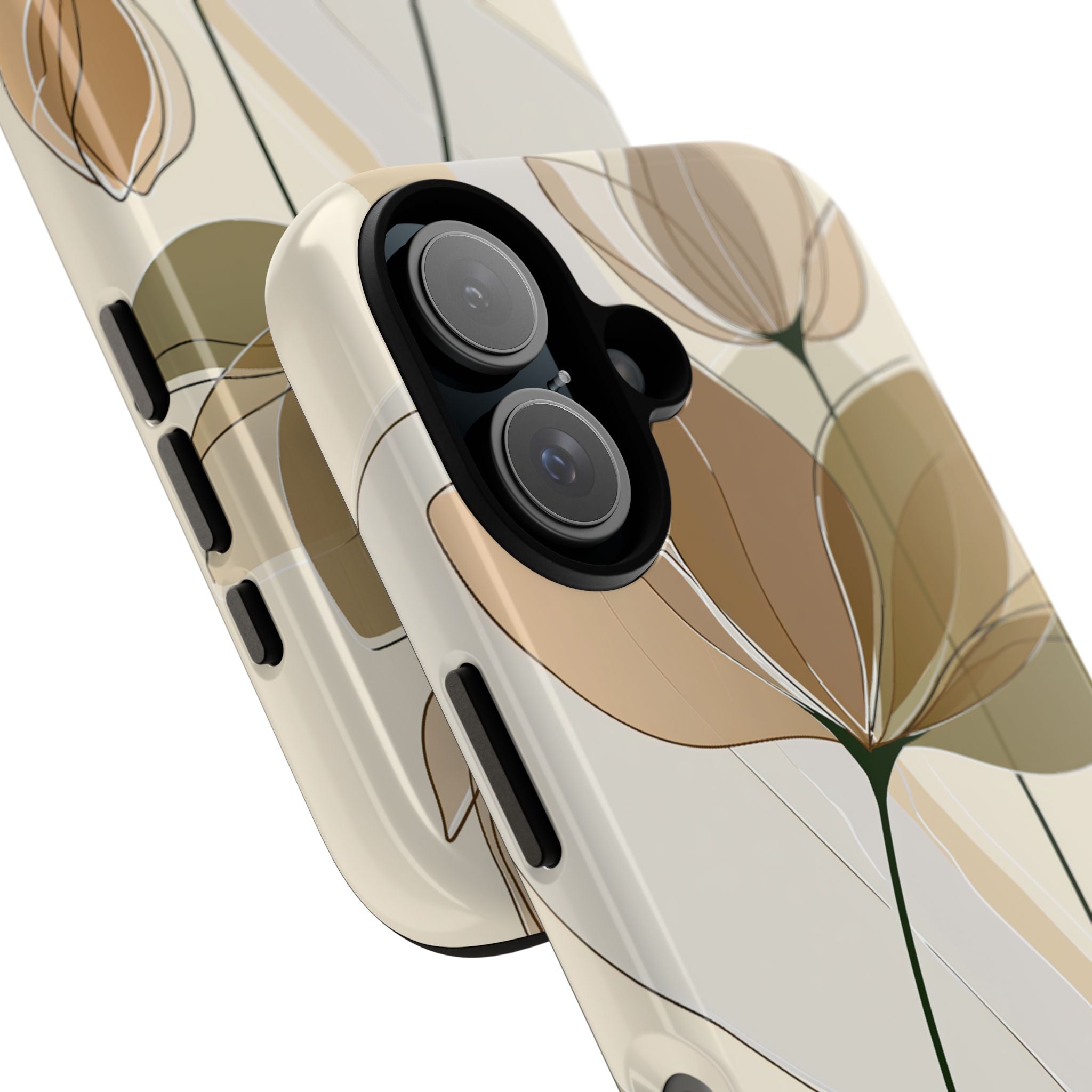Beige Tough Phone Case for iPhone - Muted Ochre Petals