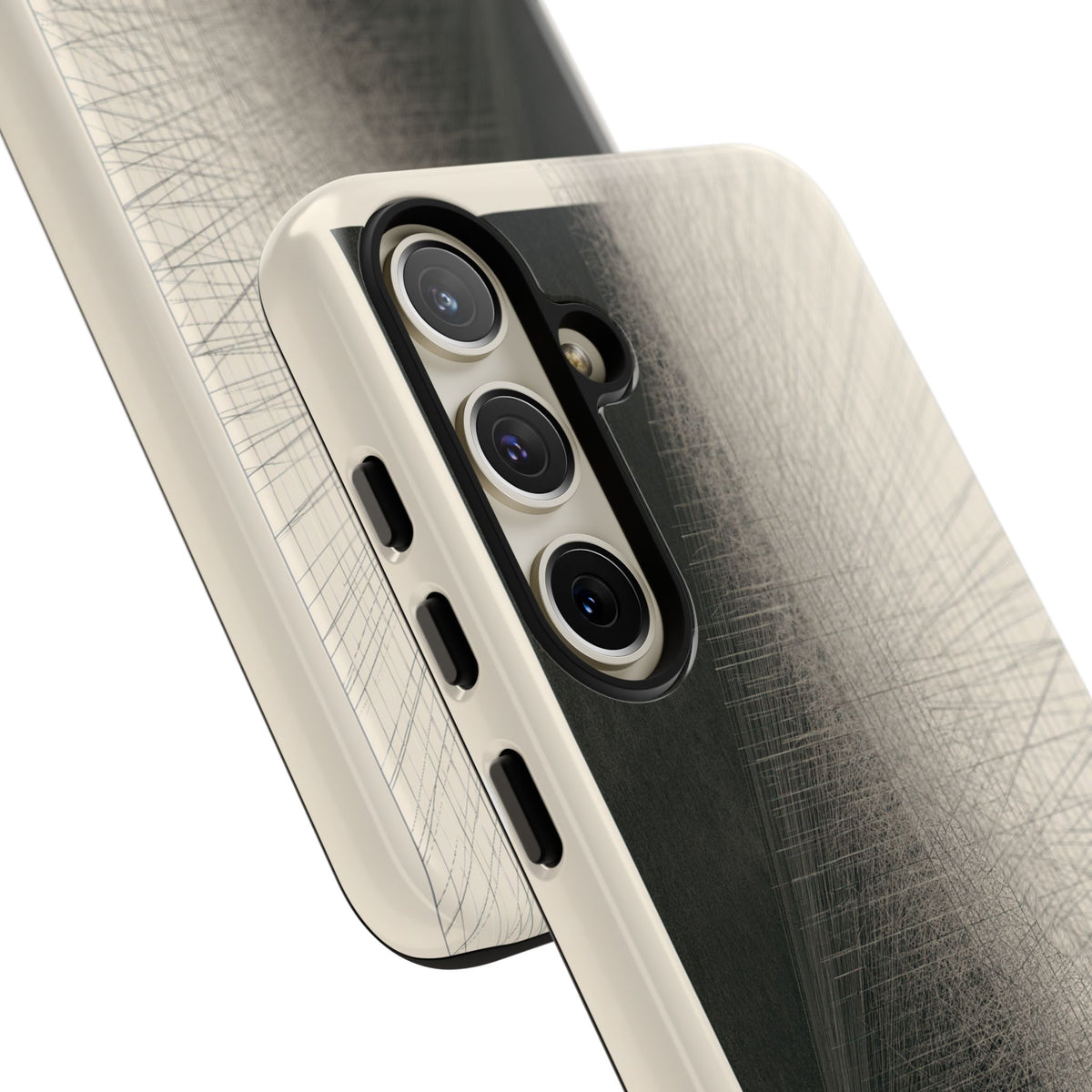 Beige Tough Phone Case for Samsung - Brutalist Graphite Grid