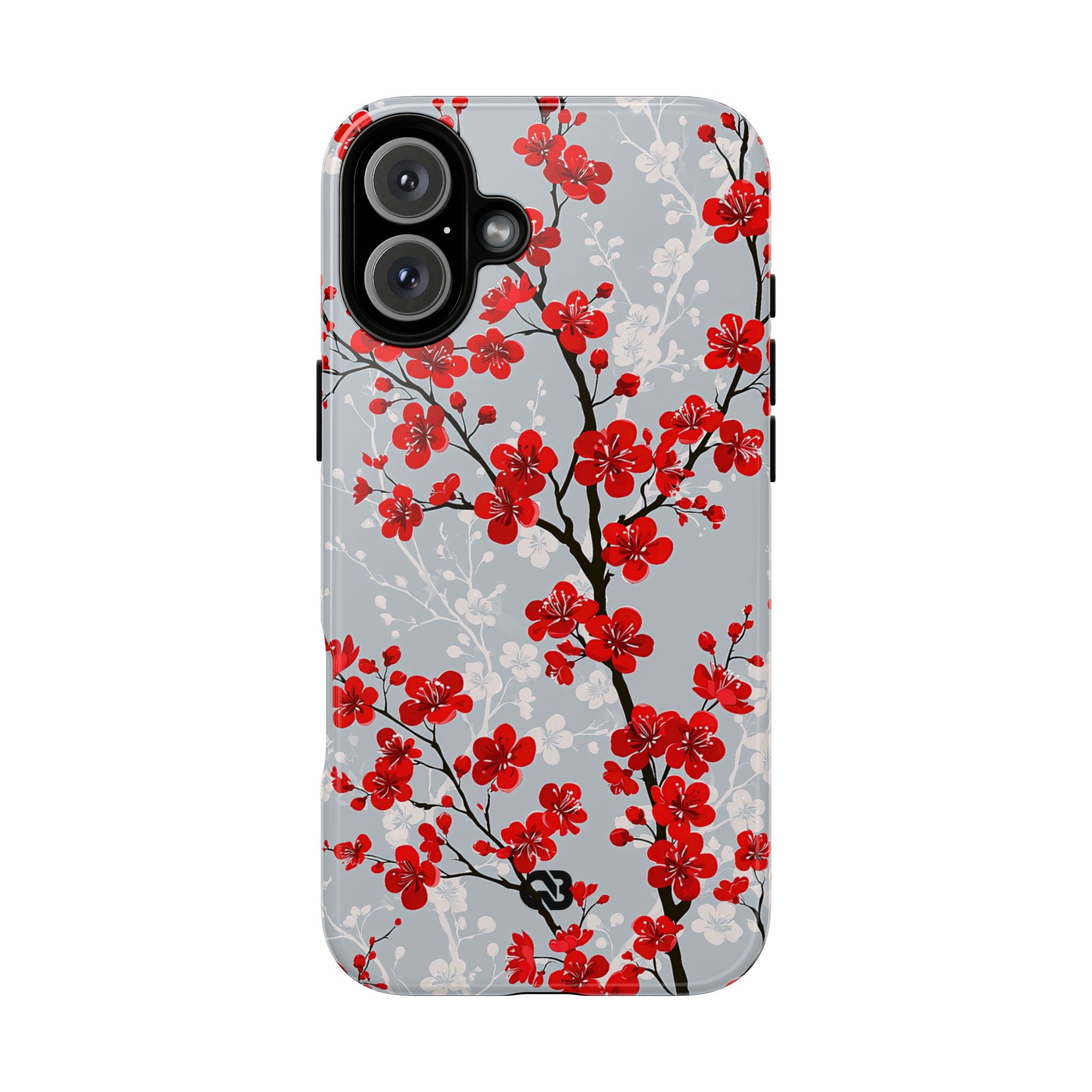 Grey Tough Phone Case for iPhone - Crimson Sakura Slate