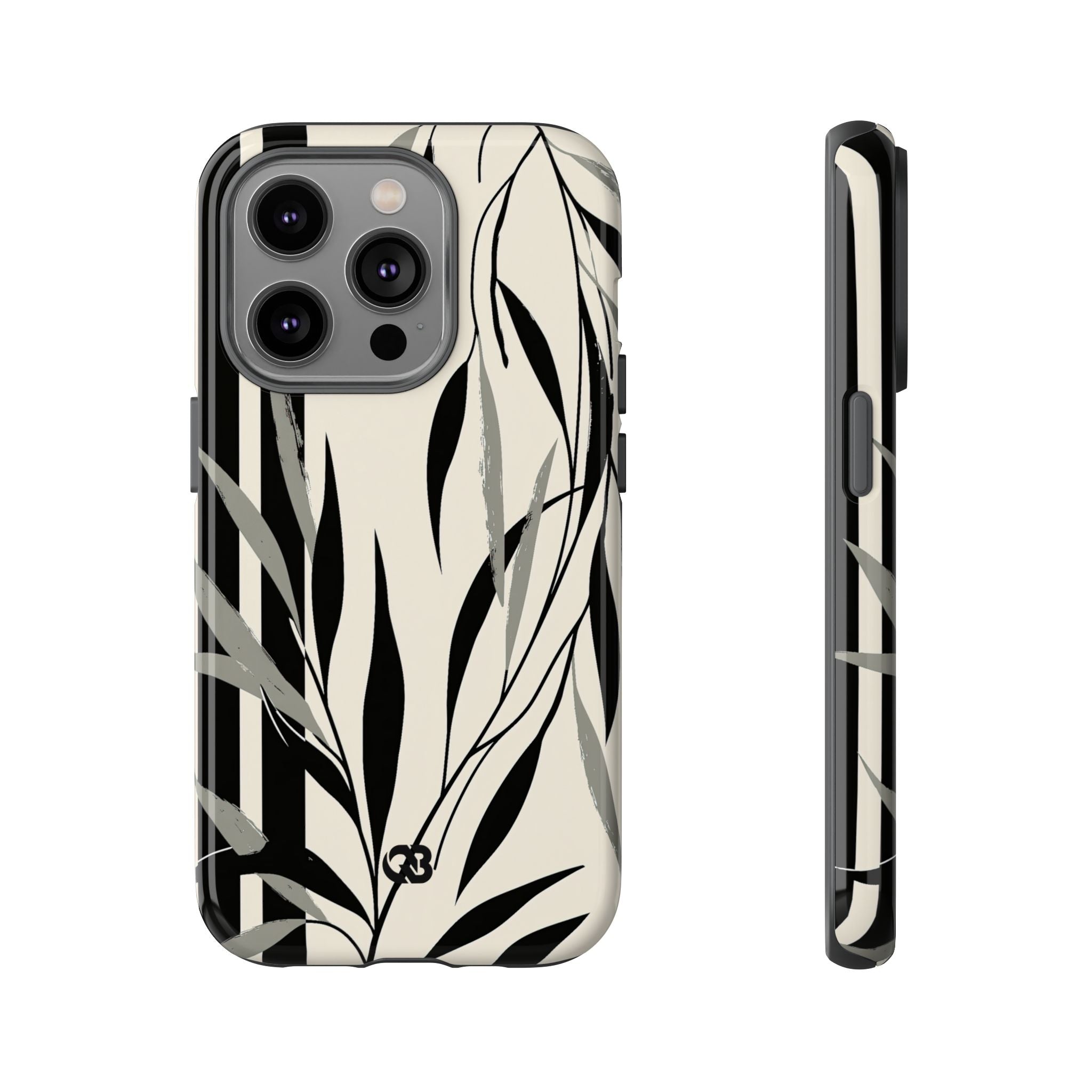 Beige Tough Phone Case for iPhone - Soot Leaf Sketch