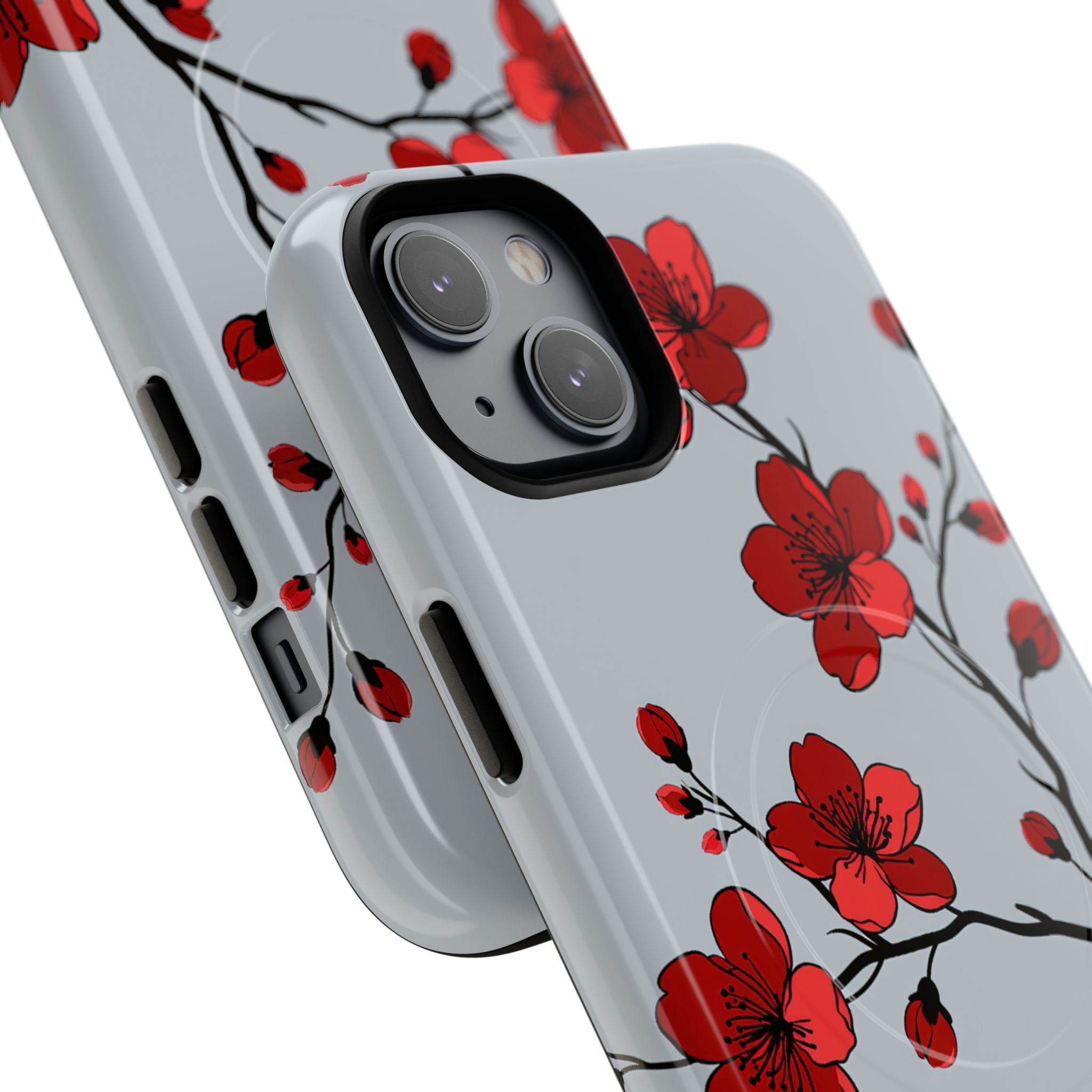 Grey Tough 2.0 Magsafe Phone Case for iPhone - Crimson Blossom Onyx