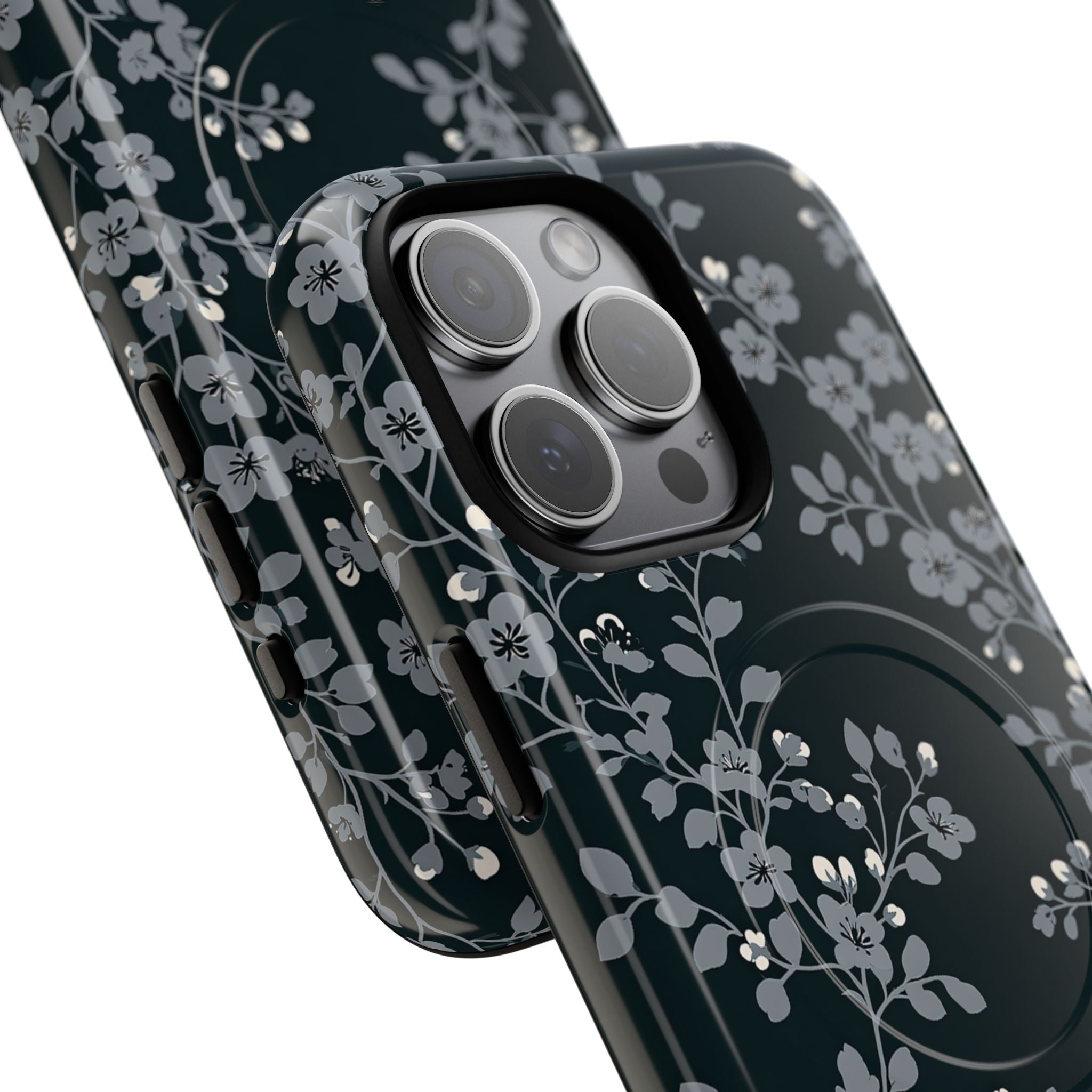 Black Tough 2.0 Magsafe Phone Case for iPhone - Midnight Slate Blossom