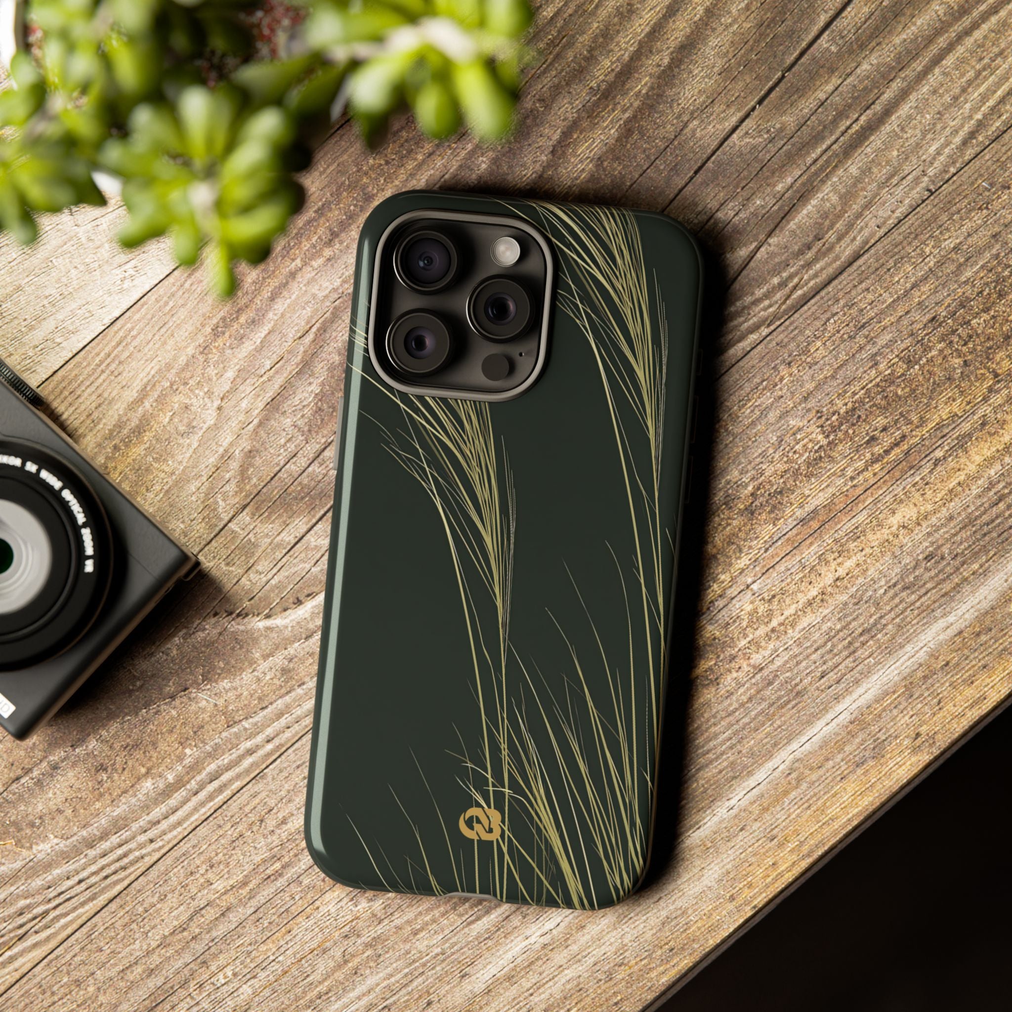 Green Tough Phone Case for iPhone - Midnight Gilded Grass