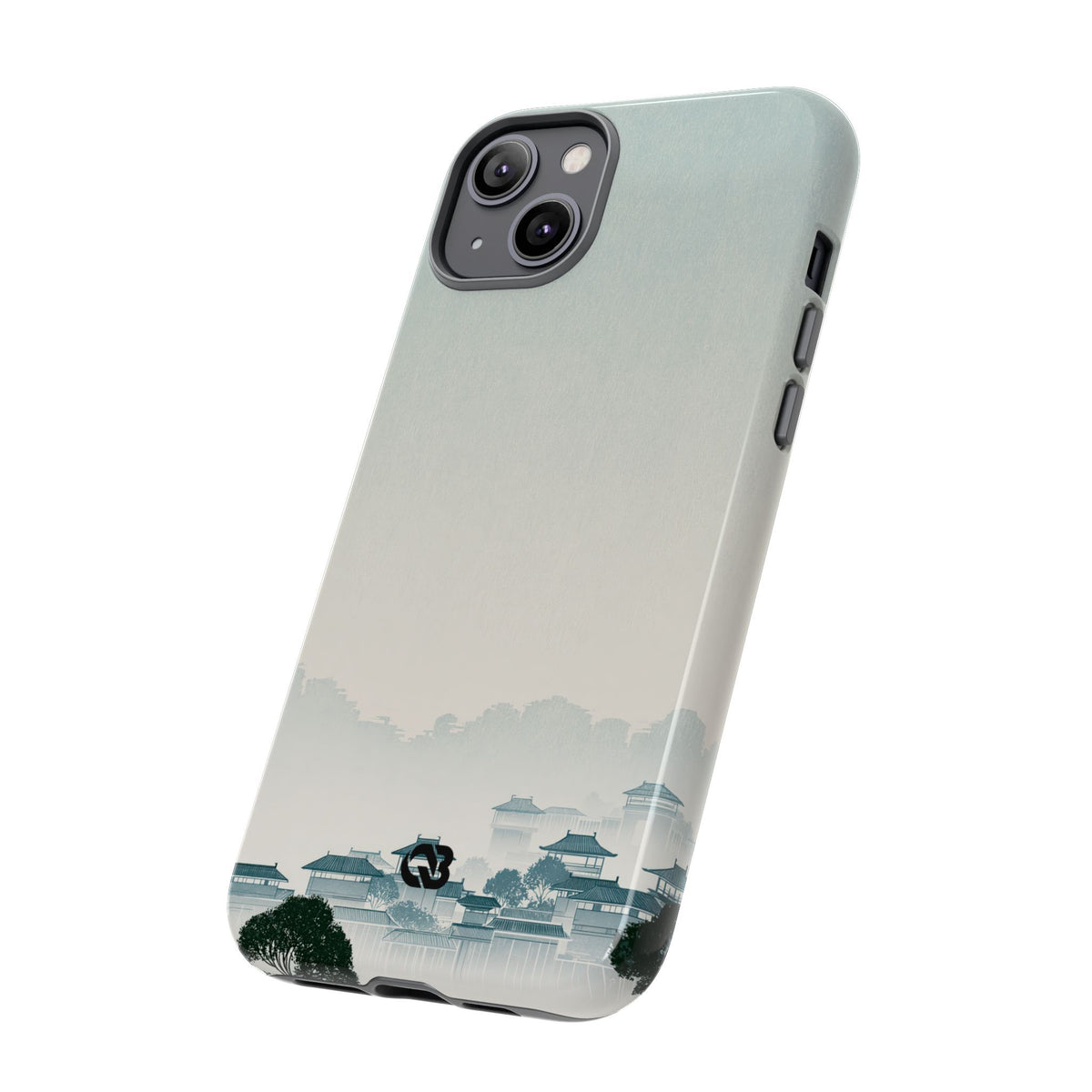 Blue Tough Phone Case for iPhone - Mist Valley Pagoda