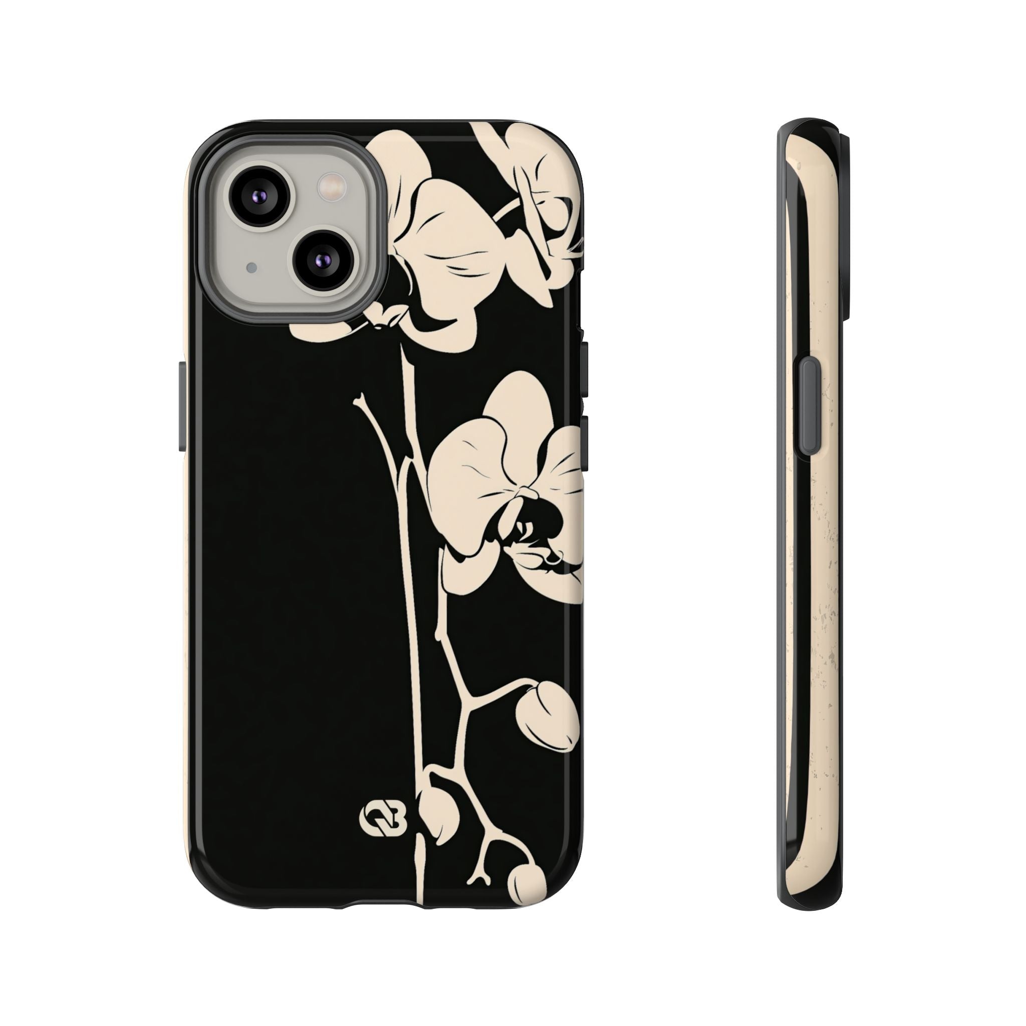 Black Tough Phone Case for iPhone - Obsidian Bone Orchid