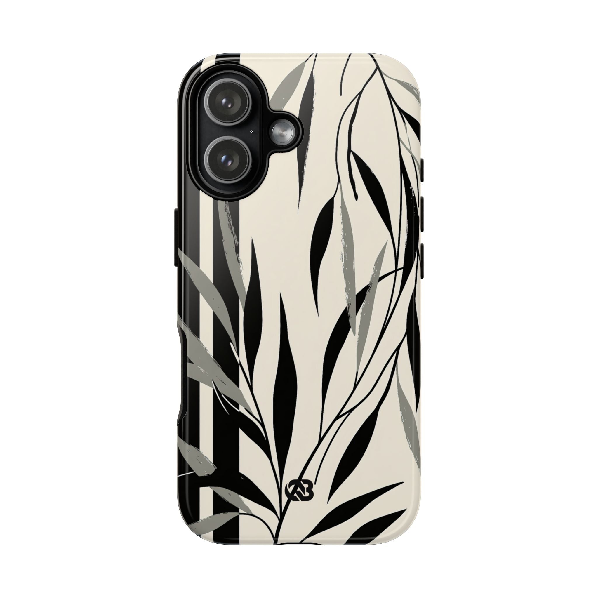 Beige Tough Phone Case for iPhone - Soot Leaf Sketch