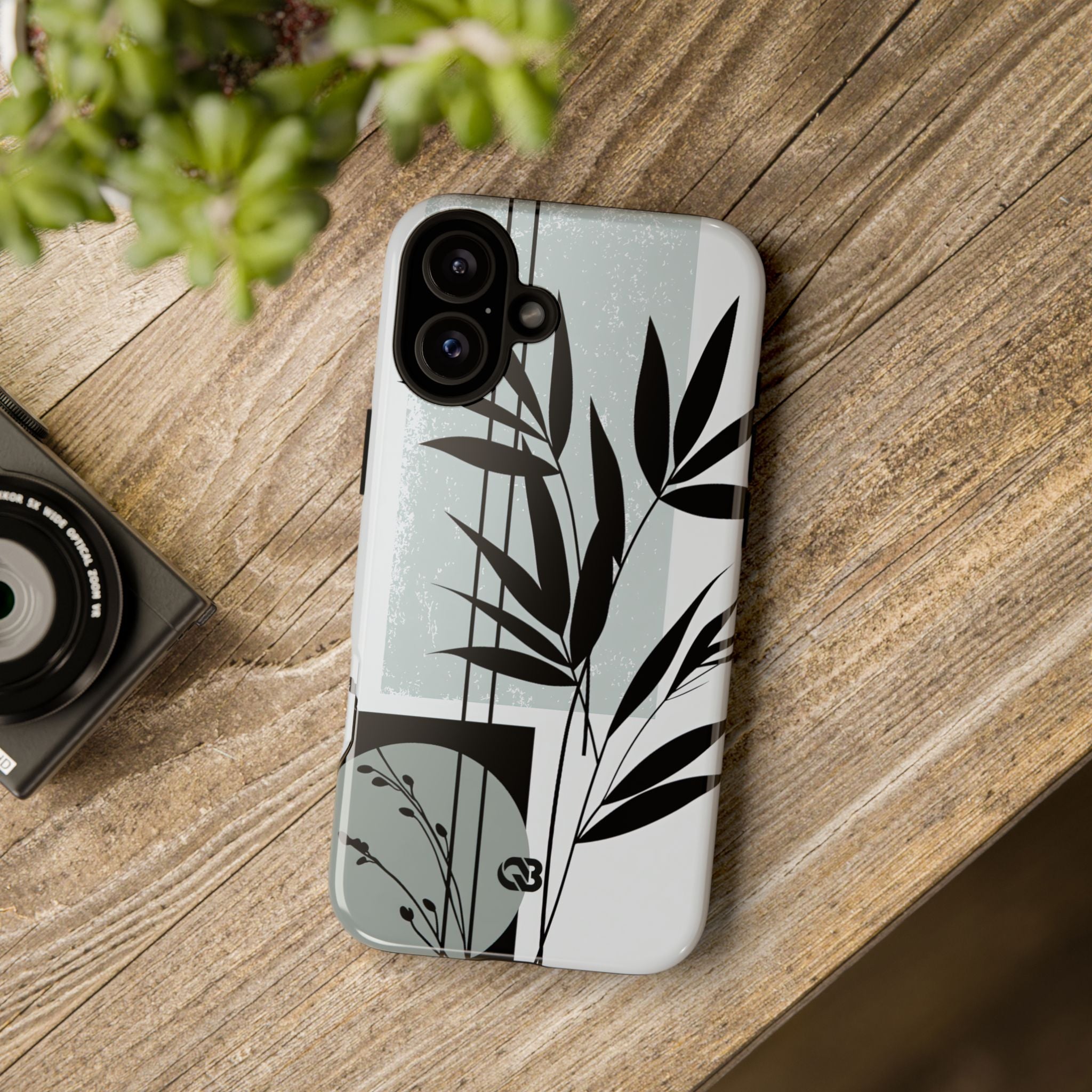 Grey Tough Phone Case for iPhone - Sage Bamboo Noir