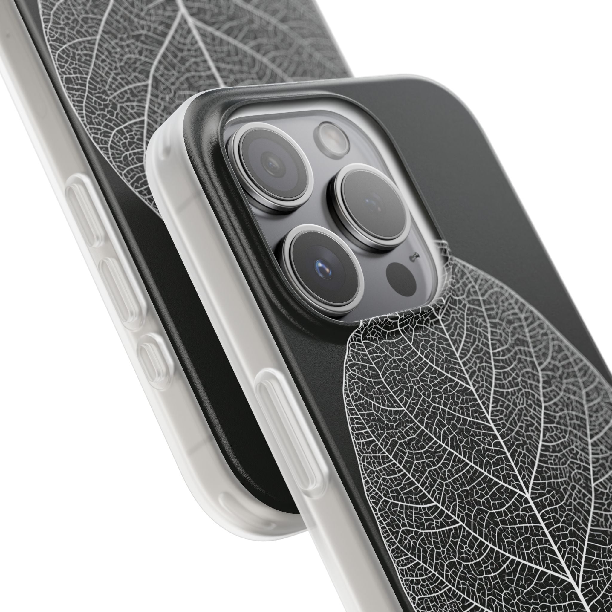 Black Lite Phone Case for iPhone - Bleached Leaf Lattice