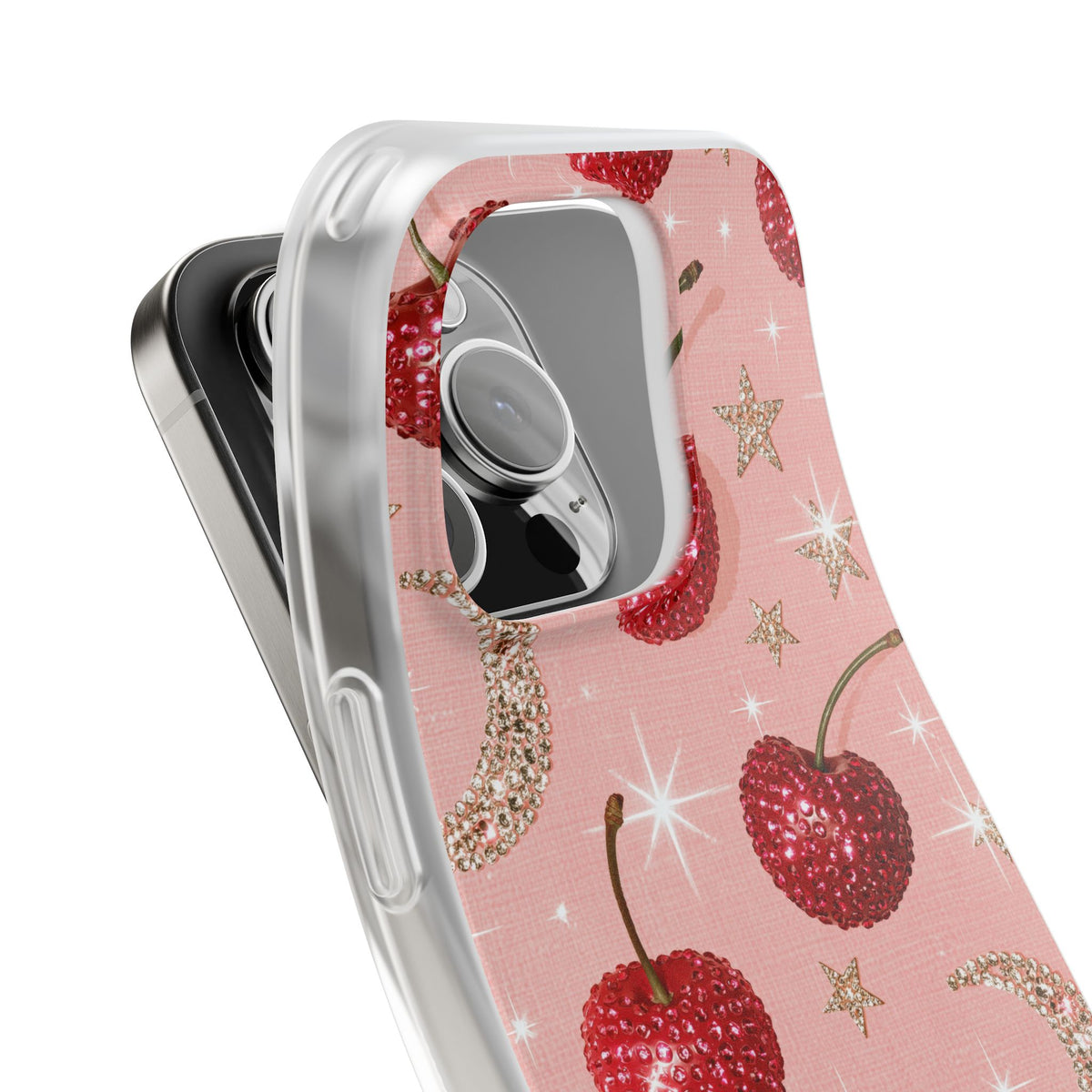 Bedazzled Ruby Cherries · Lite Phone Case for iPhone · Pink
