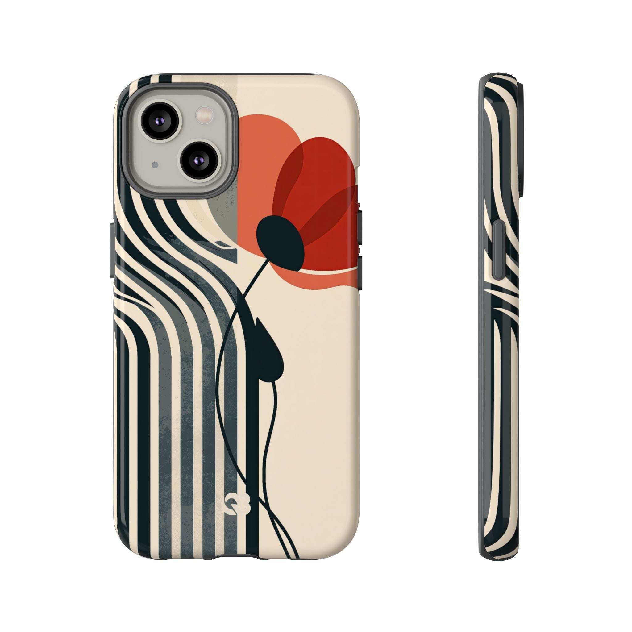 Beige Tough Phone Case for iPhone - Crimson Line Bloom