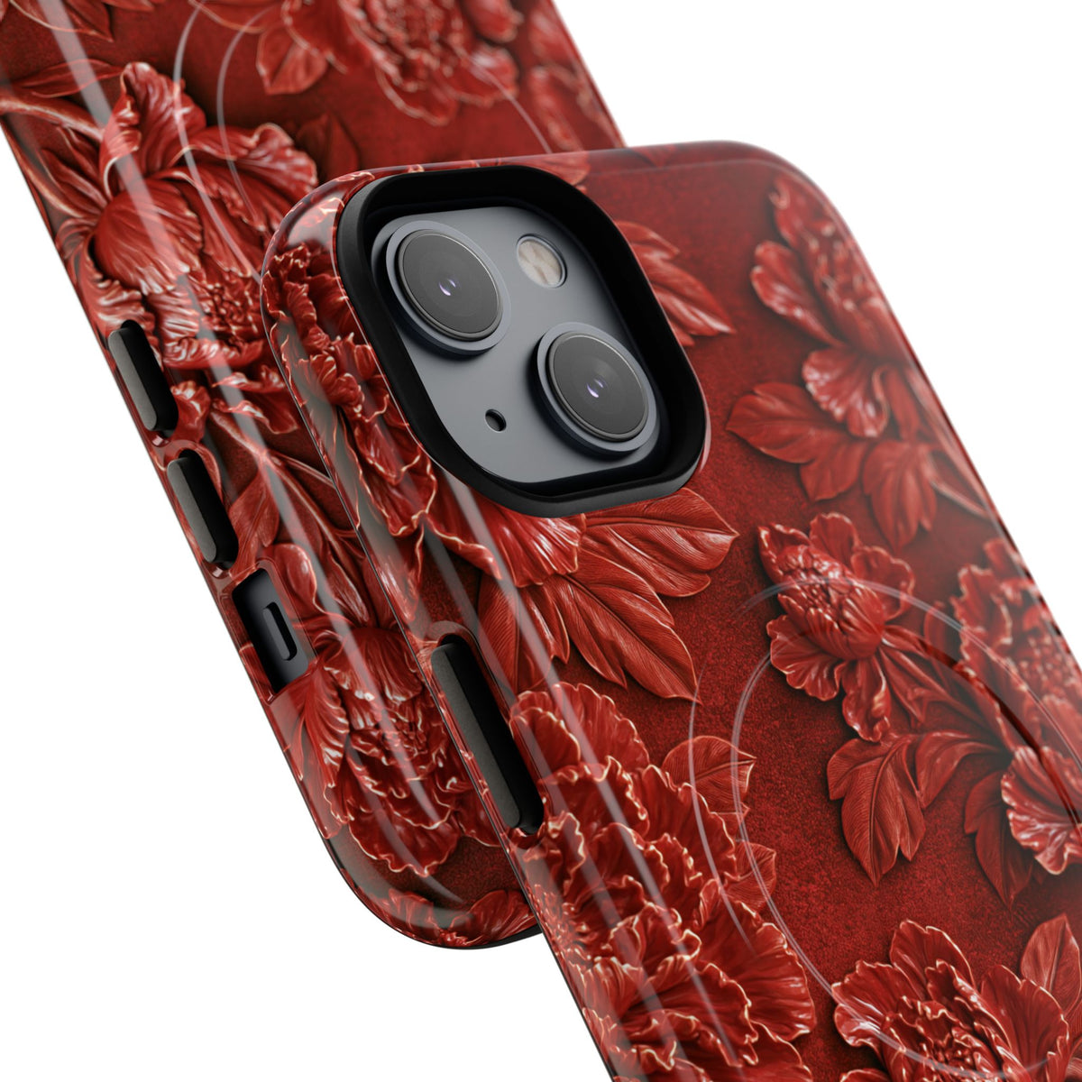 Cinnabar Peony Relief · Tough 2.0 Magnetic Phone Case for iPhone · Red