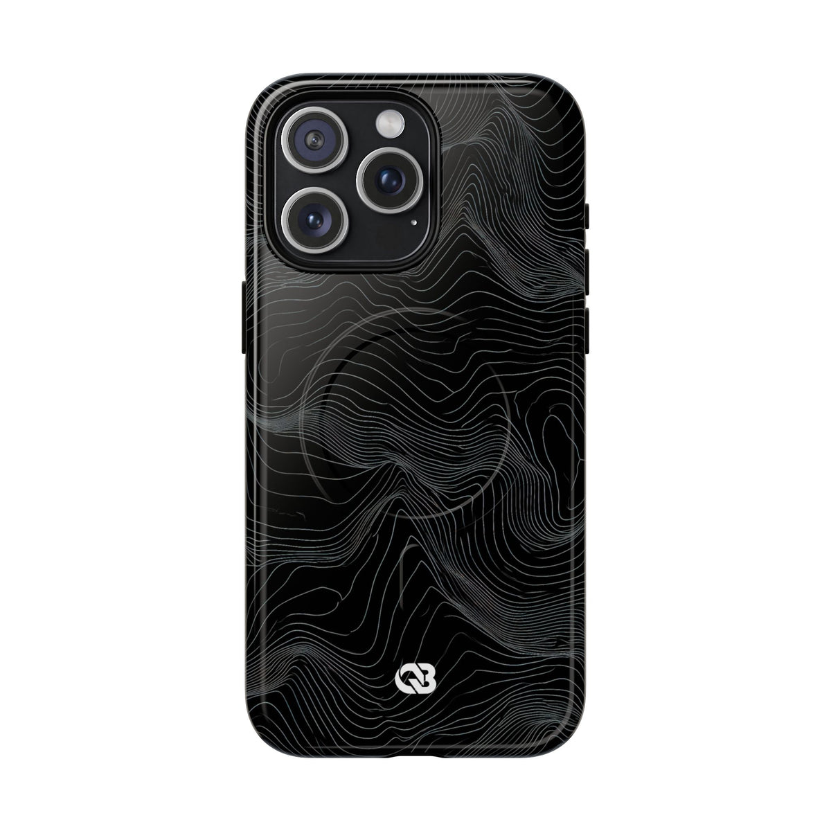Black Tough 2.0 Magsafe Phone Case for iPhone - Obsidian Topo Wireframe
