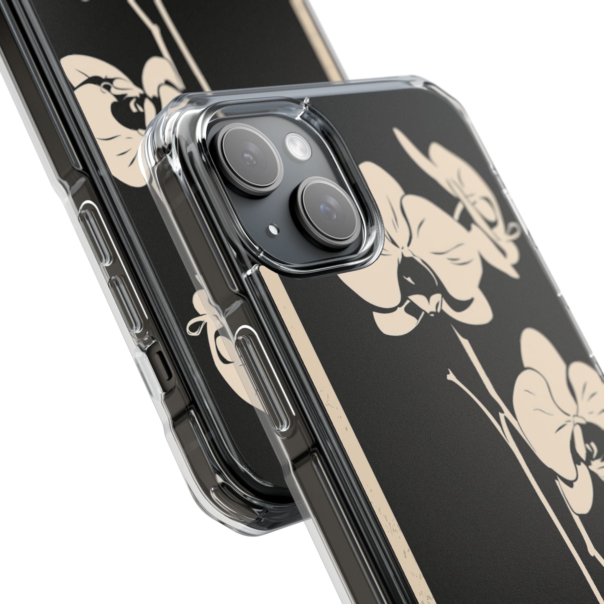 Black Impact MagSafe Phone Case for iPhone - Obsidian Bone Orchid