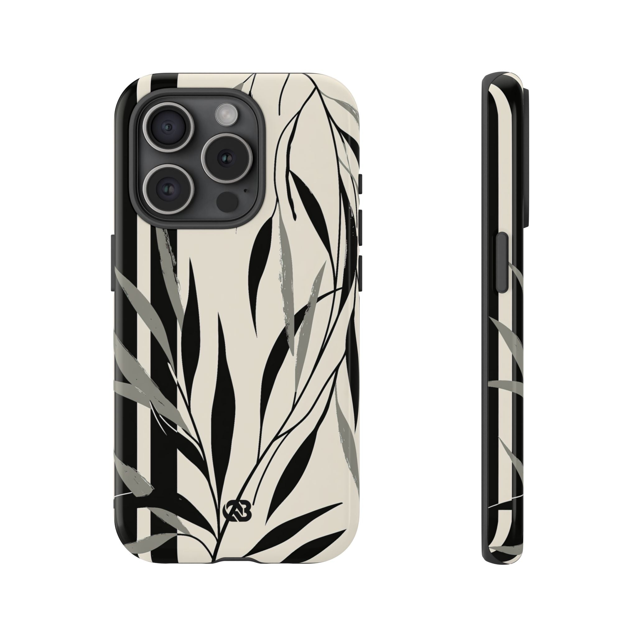 Beige Tough Phone Case for iPhone - Soot Leaf Sketch
