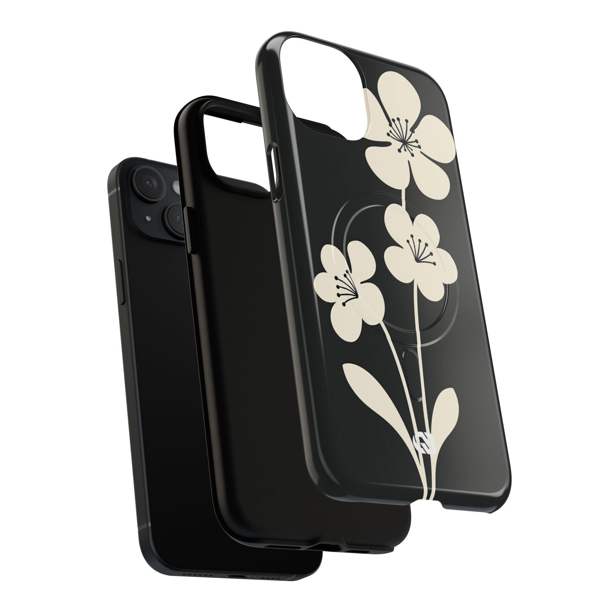 Black Tough 2.0 Magsafe Phone Case for iPhone - Obsidian Cream Bloom
