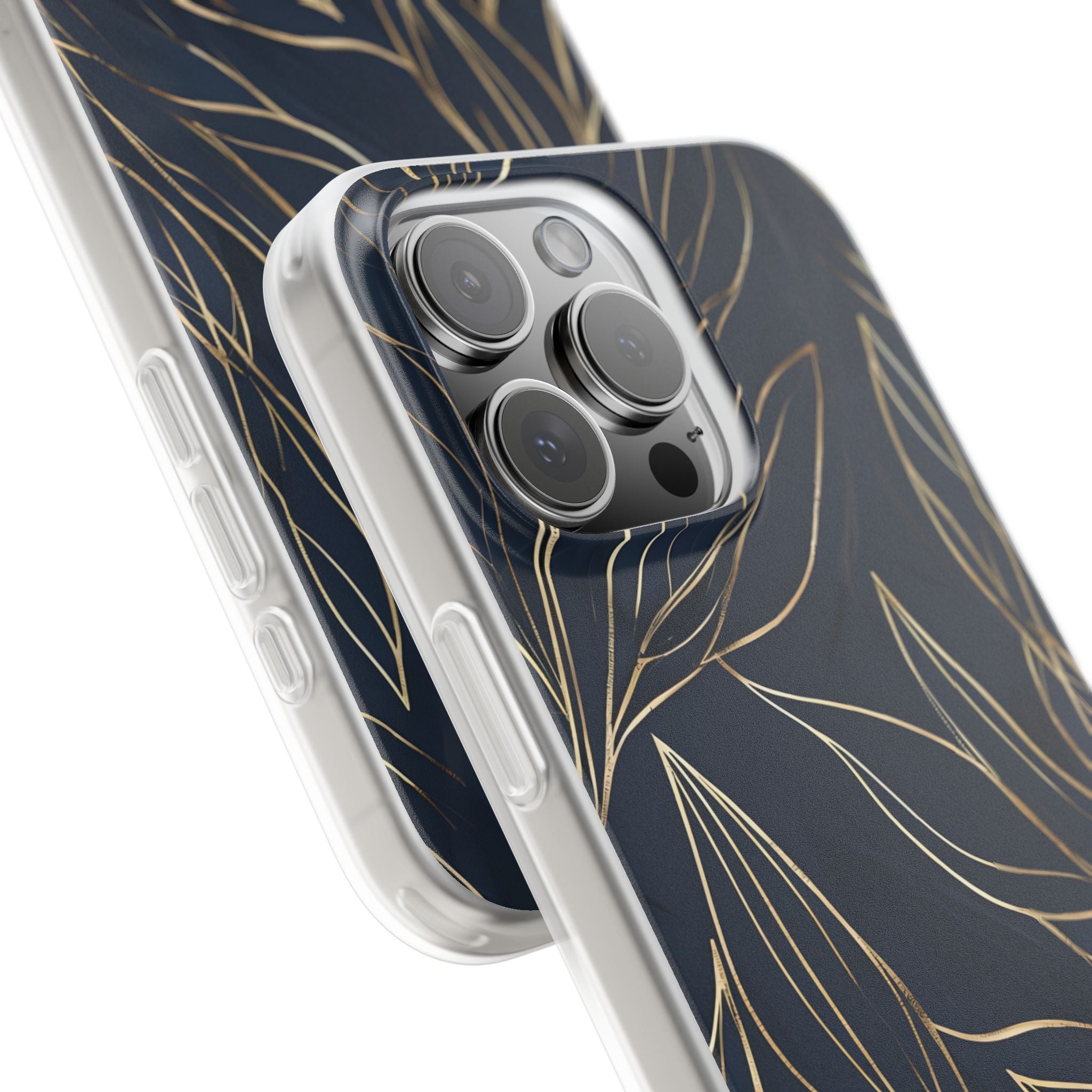 Gilded Navy Foliage · Soft Phone Case for iPhone